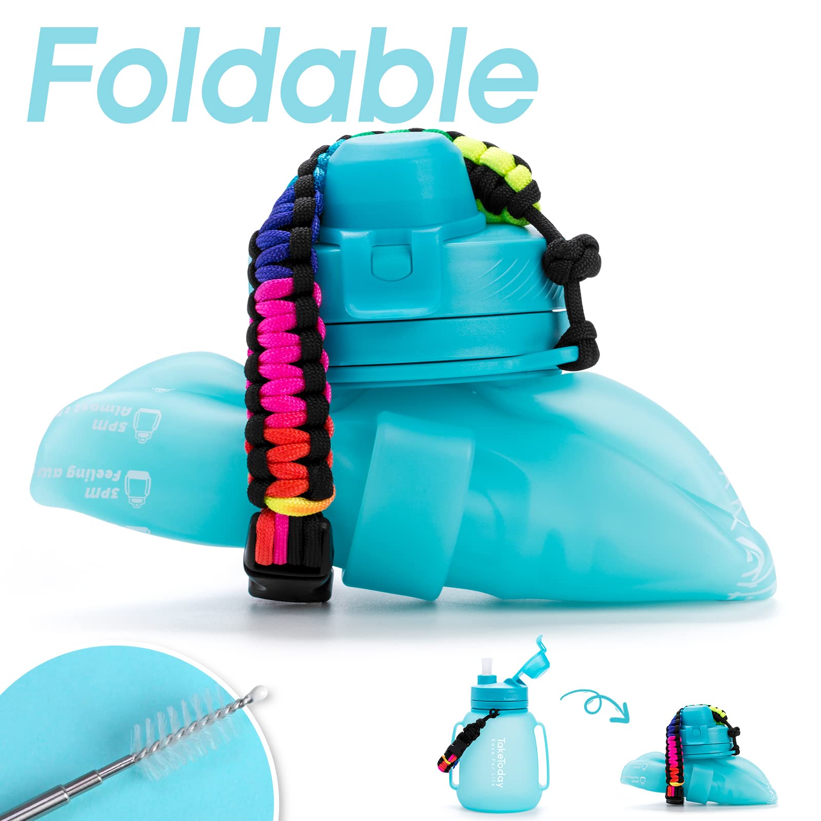 Taketoday Collapsible Water Bottles 40 Oz Gallon Motivational Water Jug With Straw 1.2L Silicone Sports Water Bottle With Time M