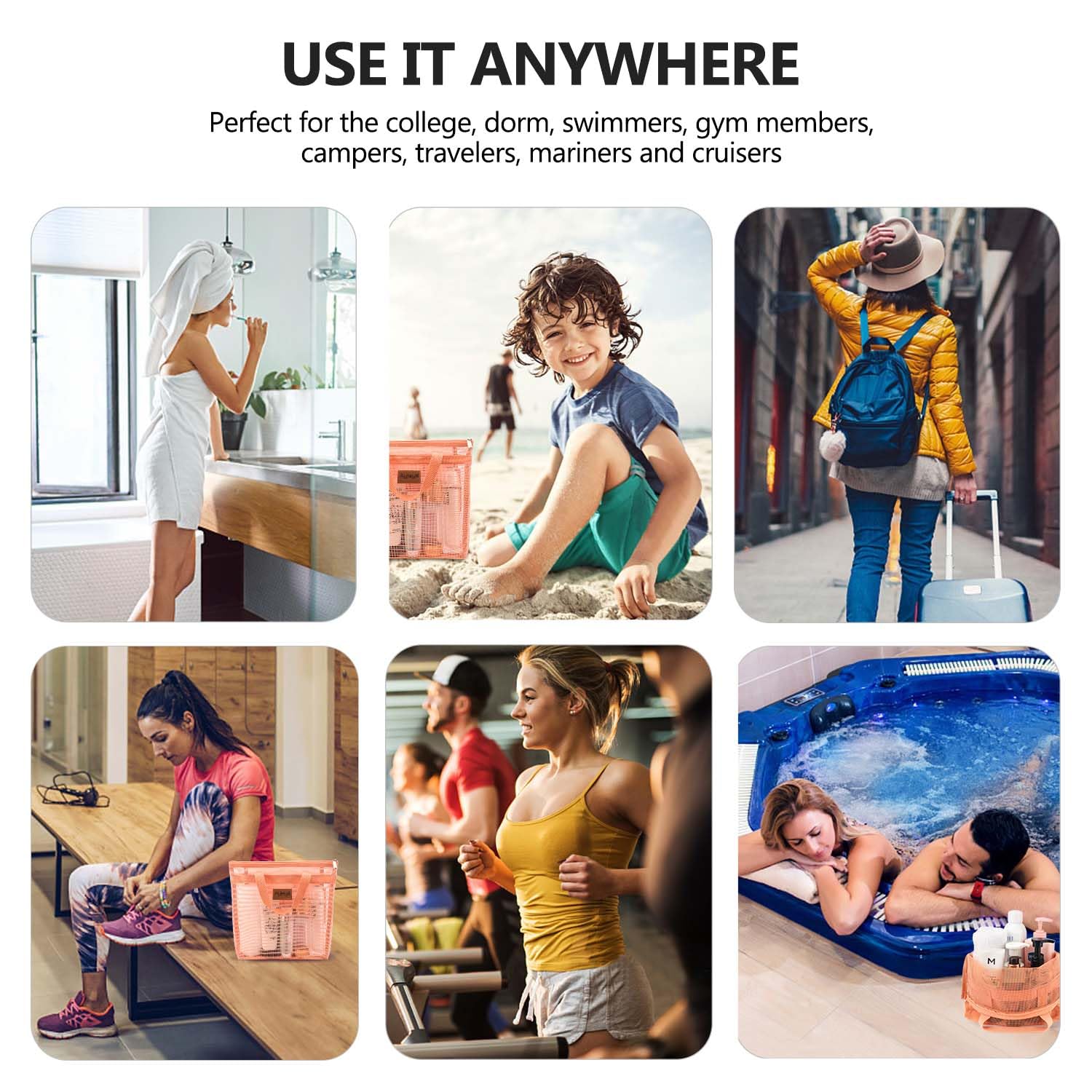 1 Pcs Portable Shower Mesh Caddy Bag Quick Dry Hanging Toiletry and Bath Organizer for Travel and Swimming with Zipper (Coral powder)
