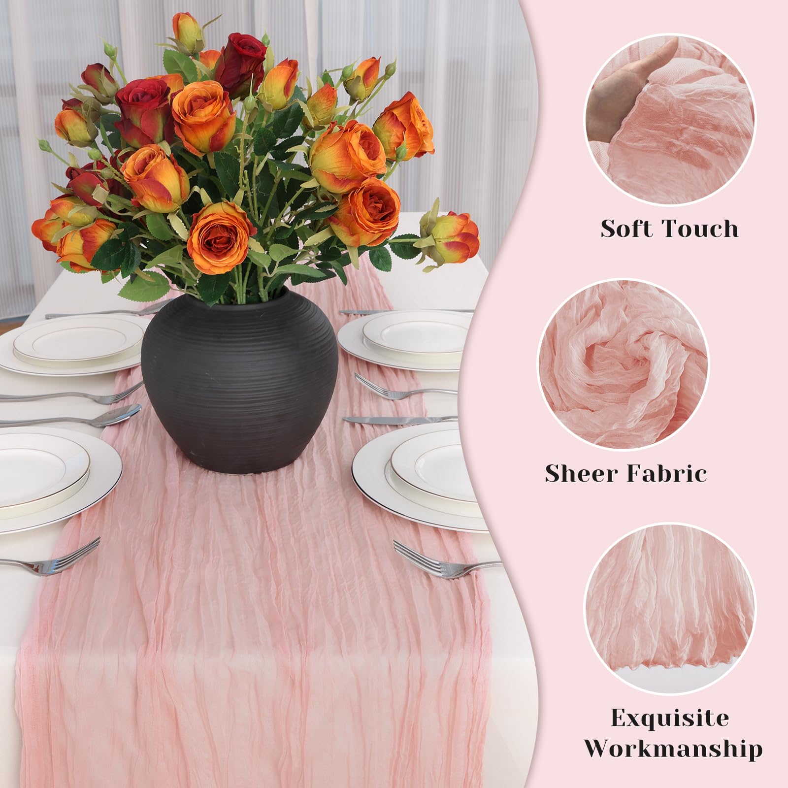 Pink Table Runner, 10Ft 120in Cheesecloth Table Runner, Gauze Rustic Cheese Cloth Table Runners for Wedding, Party, Baby & Brida