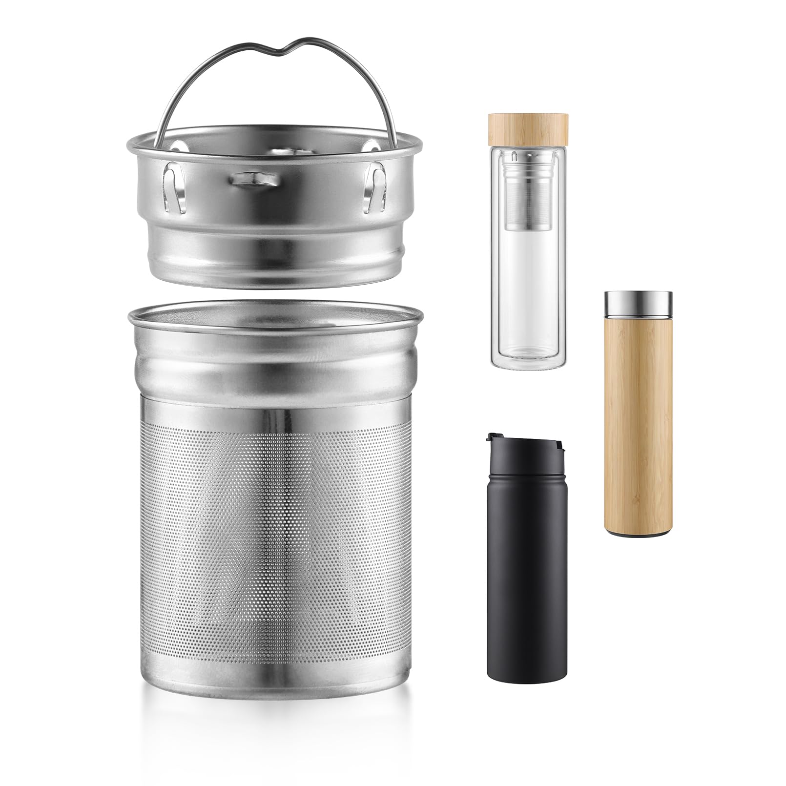 Tea Infuser Basket with Lid by Sivaphe, Large Tea Strainer for Loose Tea, Glass or Stainless Steel Tea Drink Bottle Replacement 