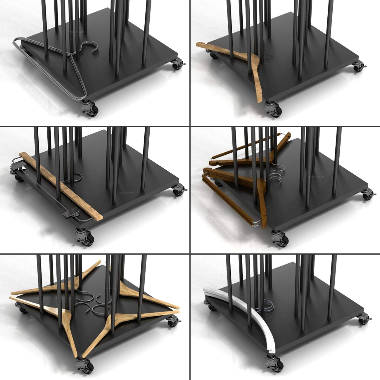 Hanger Organizer Stacker,4 In 1 Hanger Rack Stand With Swivel Caster Wheels For Laundry Room, Retail Store (Black, 1)