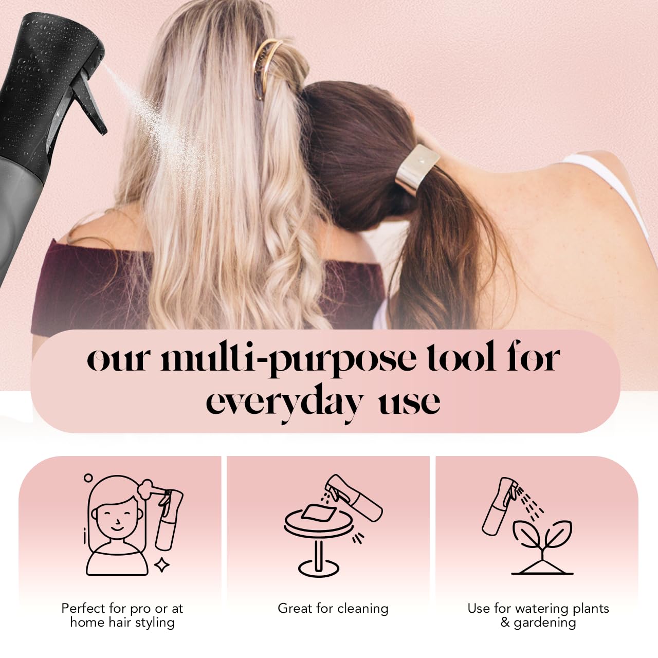 Kitsch Spray Bottle For Hair - Continuous Water Mister With Ultra Fine Mist For Hairstyling, Barbers, Salons, Cleaning, Plants,