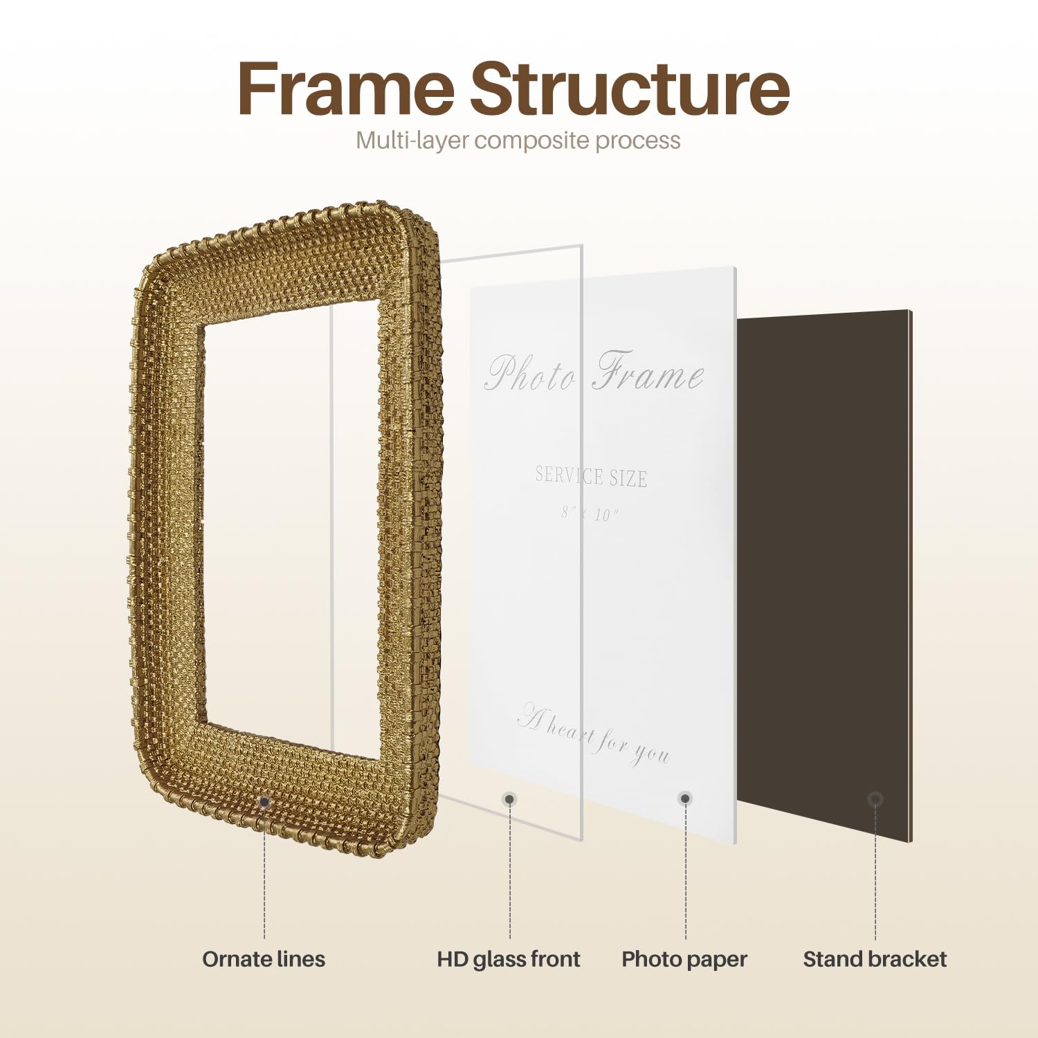 Cuspin 8x10 Picture Frame Gold, Vintage Gold Frames Rattan Textured Hand-Crafted Resin Photo Frame with Glass Front for Tabletop