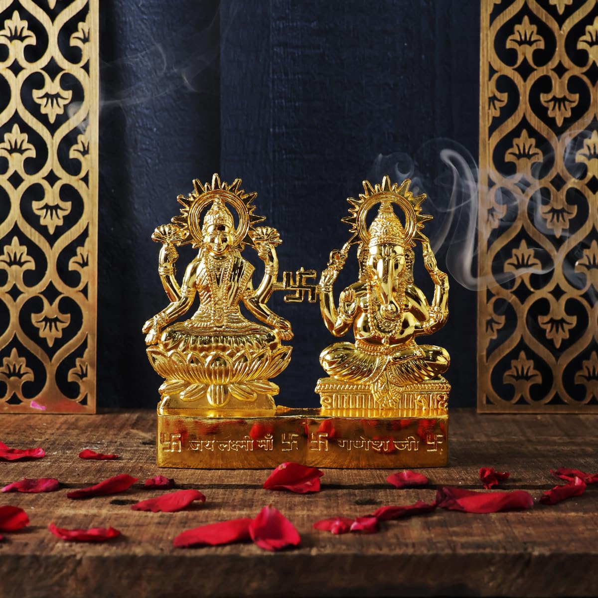Shubhanjali Gold Plated Laxmi Ganesh Idol Showpiece (4 Inch), Metal Lakshmi Ganesh Statue for Diwali, Home Dcor, Golden