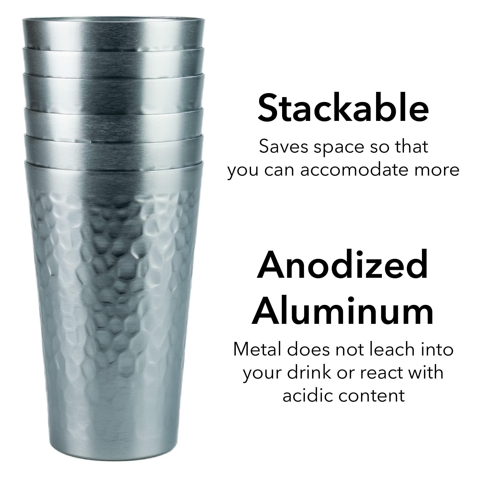 Arora Aluminum Cups for Drinks  Metal Hammered Grey Tumbler  Aluminum 16oz Cup  Set of 6