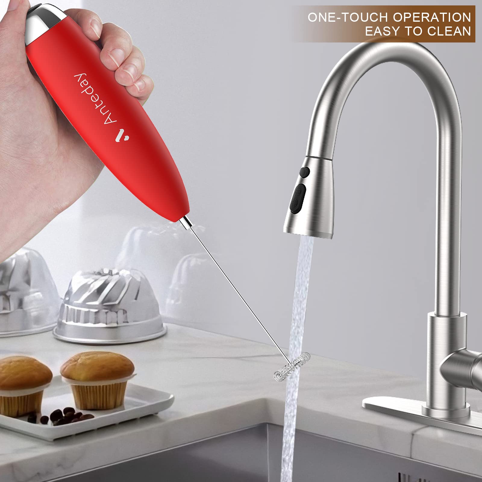 Electric Milk Frother Handheld For Coffee  Upgraded Motor Electric Whisk Durable Low Noise Mini Drink Mixer Portable Foam Maker For Cold Milk Bulletproof Coffee Latte Cappuccino Matcha in Kitchen  Red