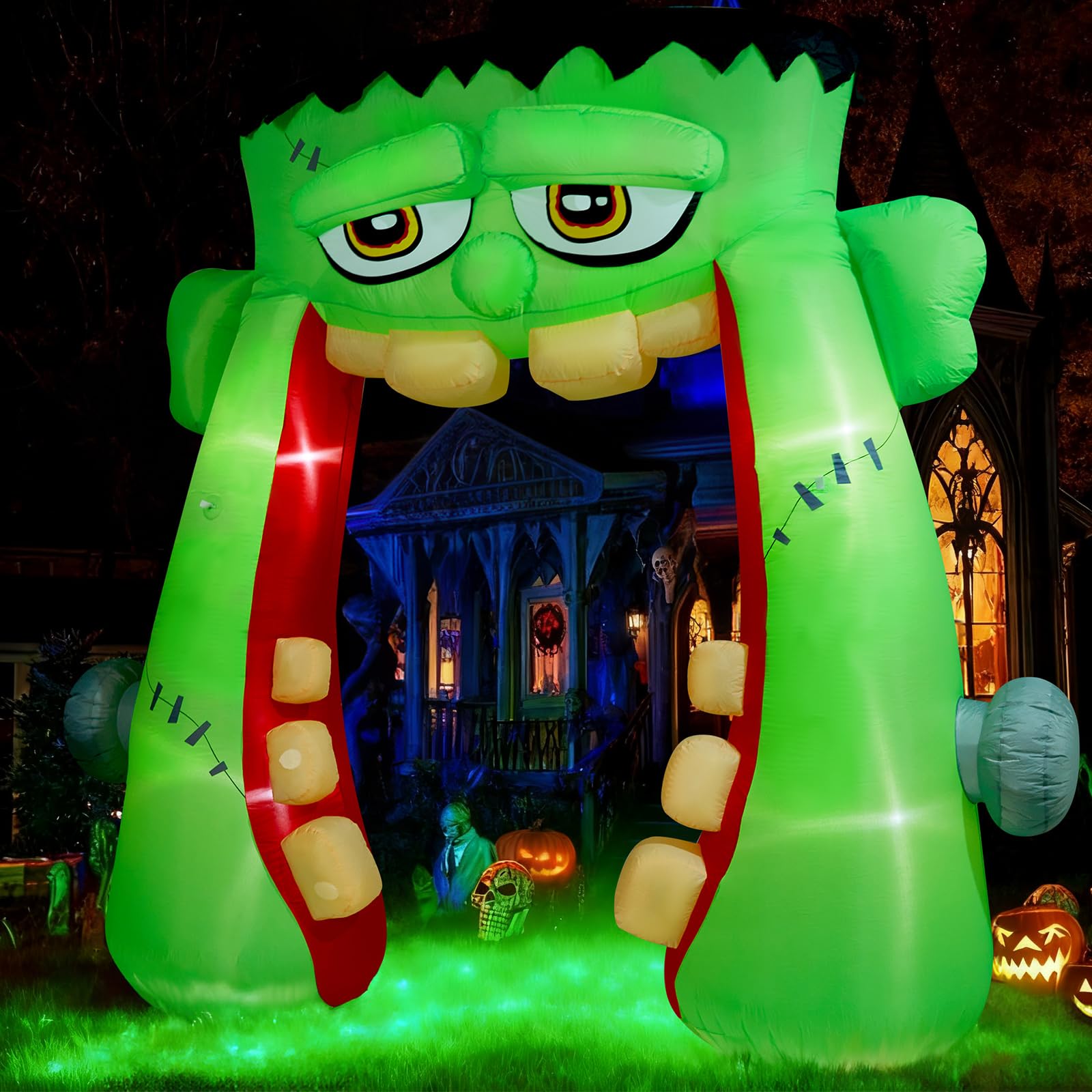 ZPISF 10 FT Halloween Inflatables Frankenstein Archway Outdoor Decorations, Giant Monster Mouth Arch Blow Up Yard Decorations fo