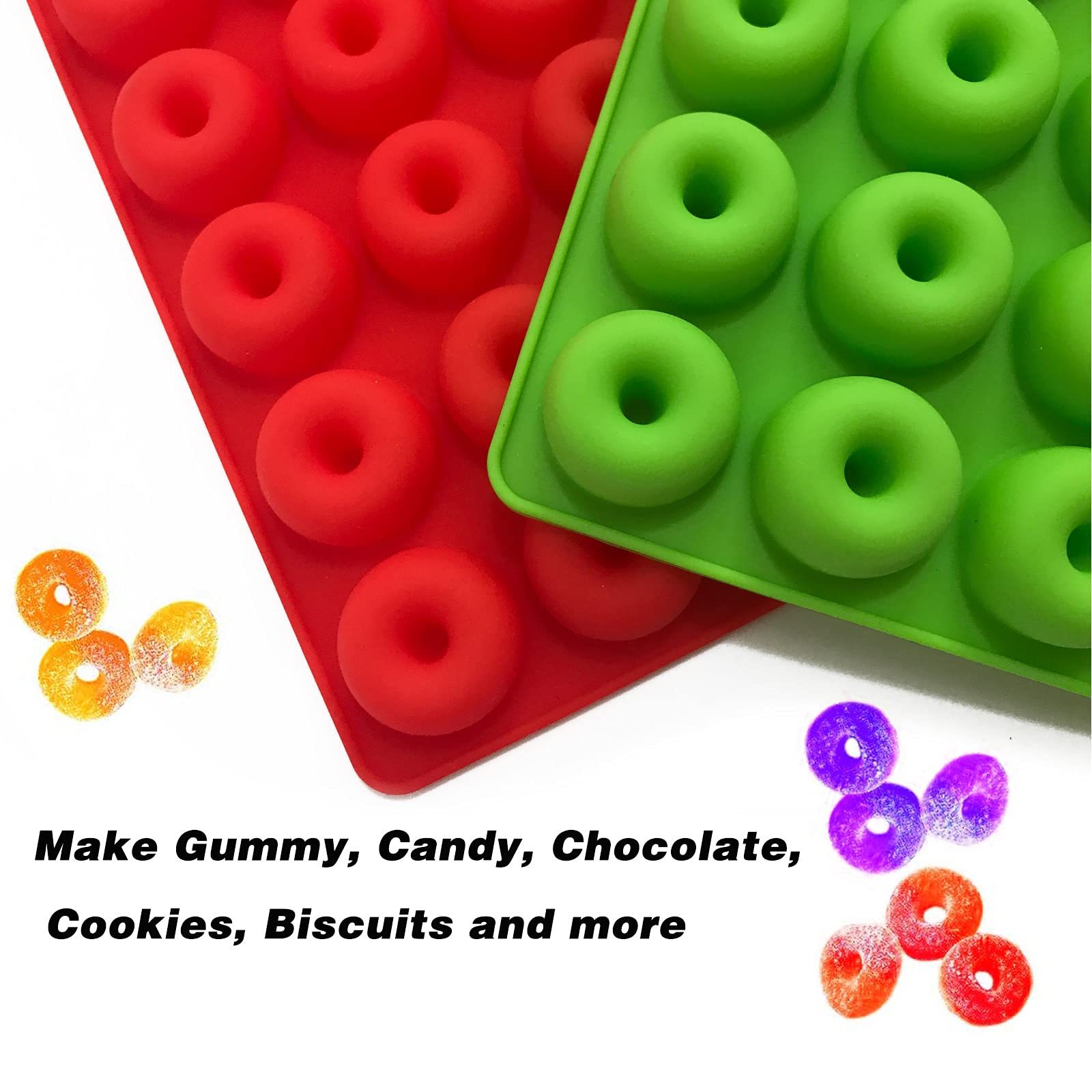 Set Of 2 Mini Donut Silicone Mold, Tunan Mini Ring Shape Trays For Making Gummy, Candy, Chocolate, Cookies, Biscuits - 48 Caviti