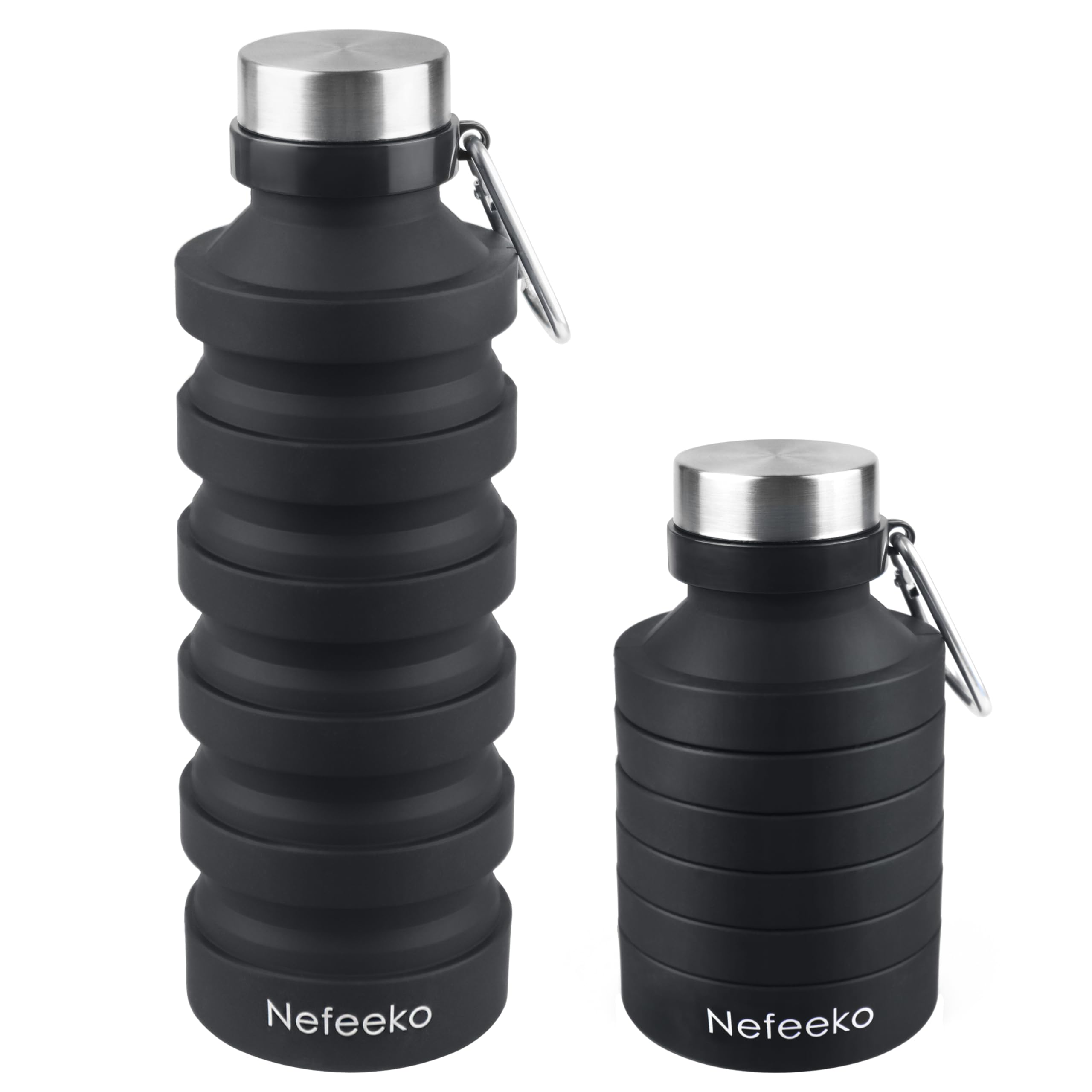Nefeeko Collapsible Water Bottle, Reuseable Bpa Free Silicone Foldable Portable Leak Proof Sports Water Bottle With Carabiner Fo