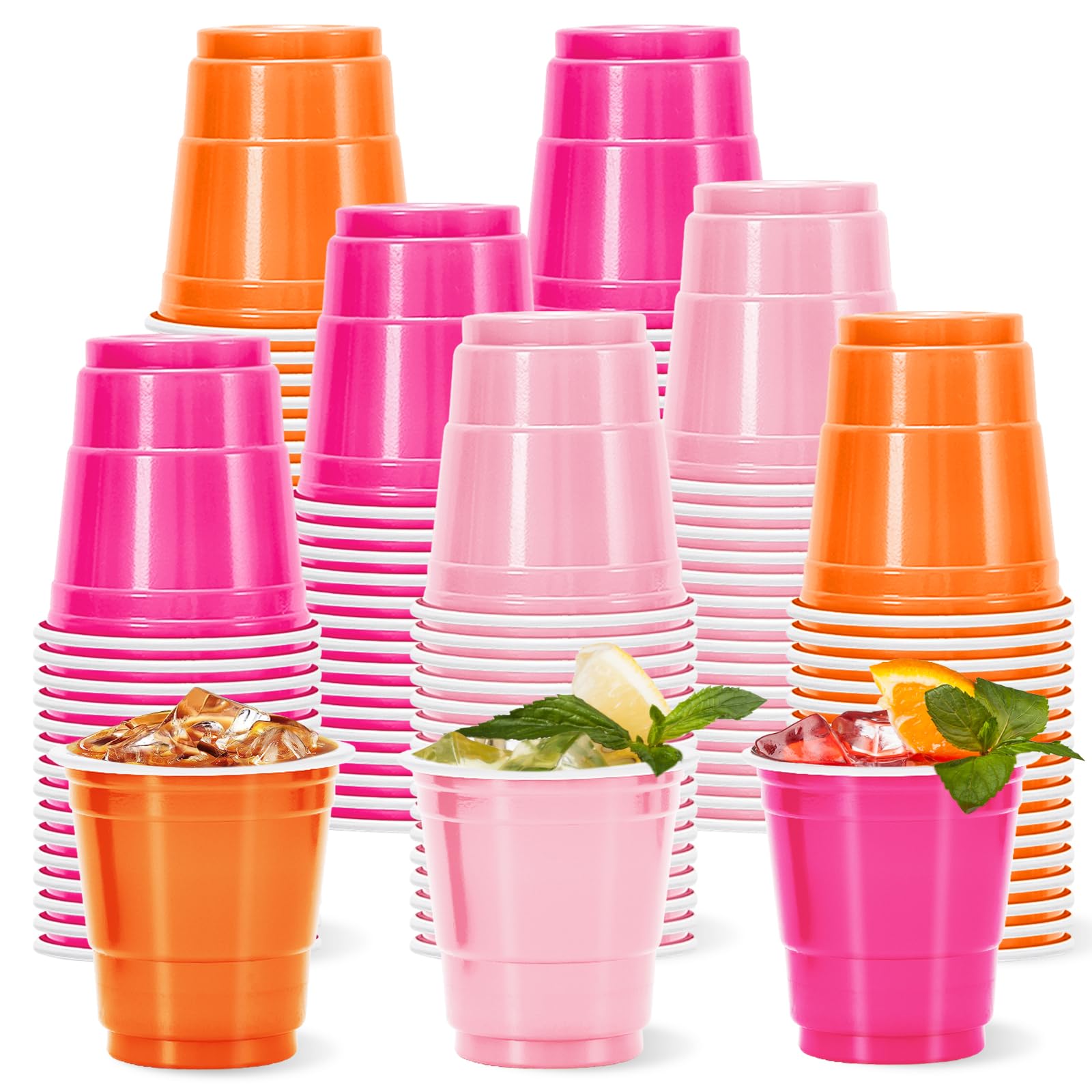 Whaline 60 Pcs Colored Plastic Cups 2 Oz Light Pink Hot Pink Orange Plastic Cups Small Disposable Cup for Wedding Birthday Party
