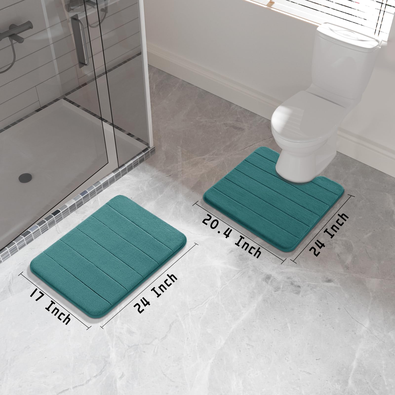Yimobra Memory Foam Bath Mat Set, 2 Piece Soft Bathroom Rug,17X24 And 24X20.4 U-Shaped Bathroom Mat, Toilet Mats, Water Absorpti