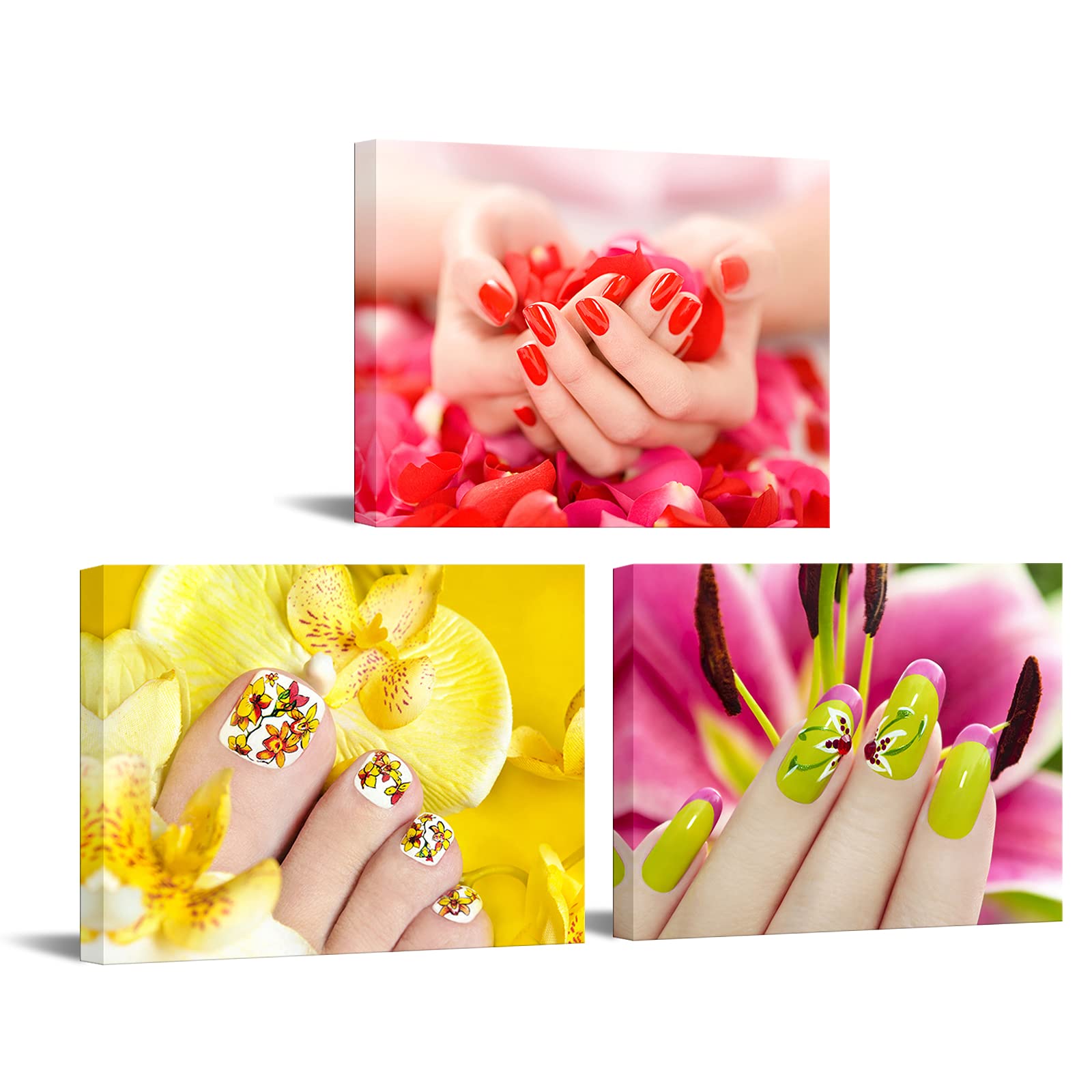 Nachic Wall - 3 Piece Canvas Wall Art Fashion Woman Nails Pictures Beauty Salon Manicure Poster Canvas Print With Wooden Frame F
