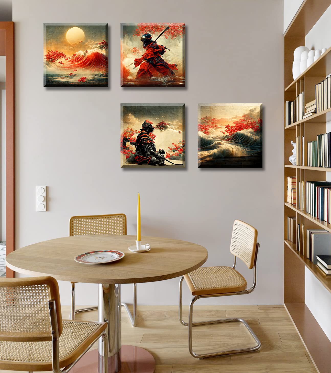 JiazuGo Japanese Wall Art - Japanese Armored Samurai art Painting Anime Posters Wall Decor Asian Warrior Figure Decor for Home Red Plum Blossom Vintage Canvas Ocean Decor Modern Living Room Bedroom
