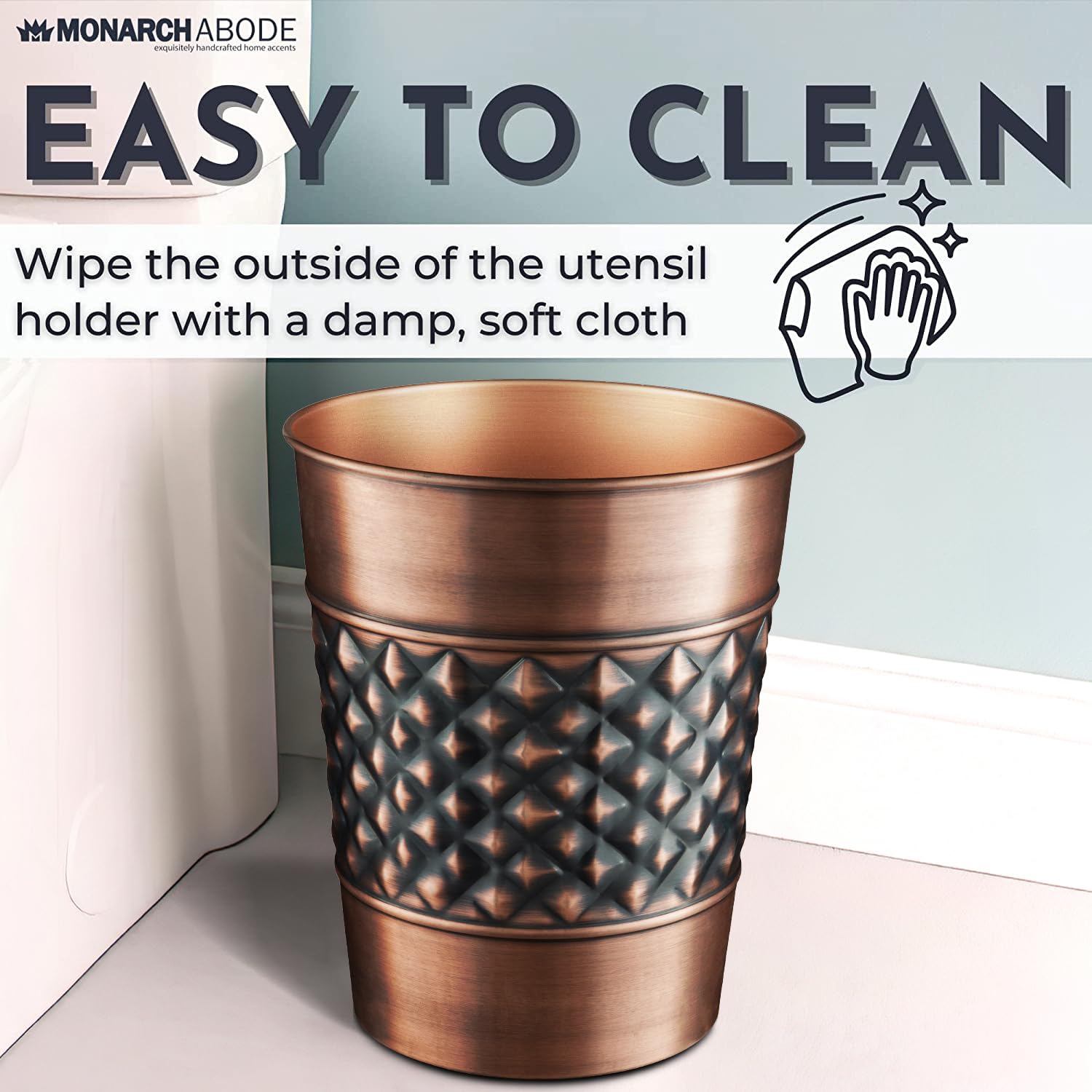 Monarch Abode 29628 Handcrafted, Geometric Embossed, Metal Wastebasket Trash Can For Home Office Bedroom, Decorative Wastebasket