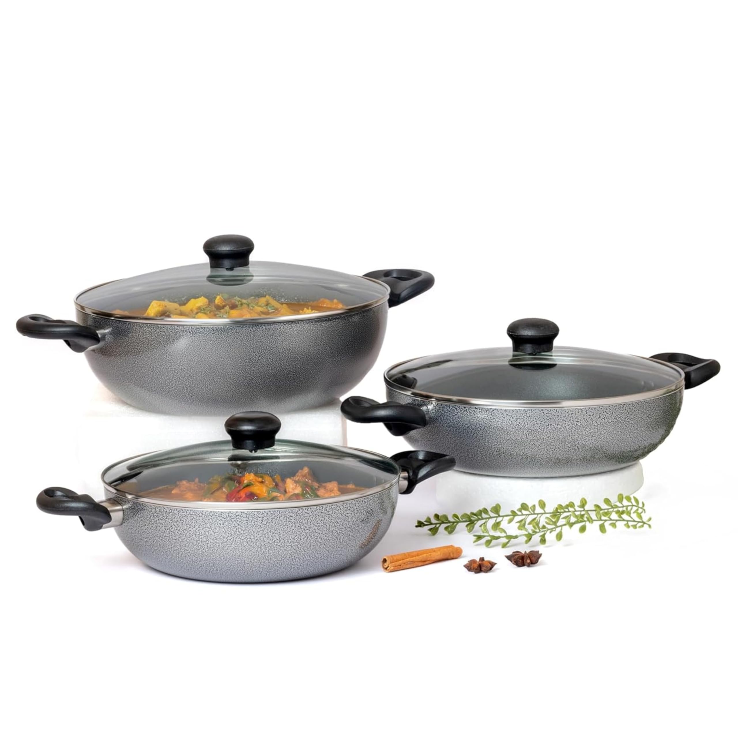Kreme Deluxe 3Mm Nonstick Induction Bottom Kadhai Set Of 3Pcs | 24Cm, 26Cm, 28Cm | 2.5Ltr, 3.5Ltr, 4.5Ltr | Gas And Induction Co