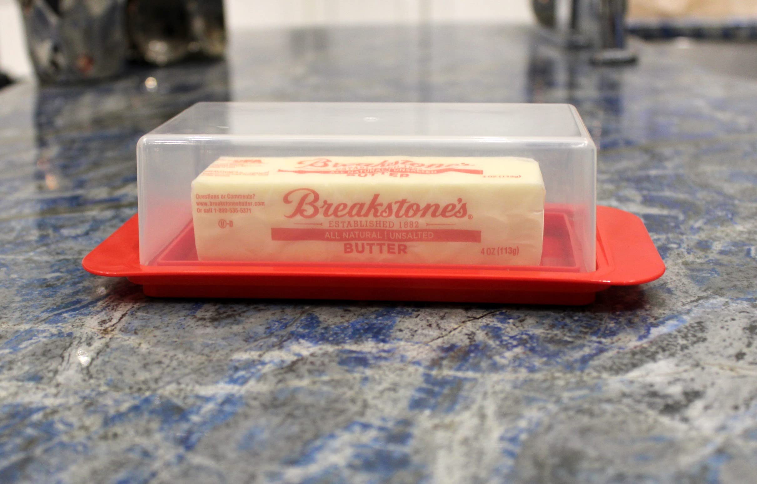 Butter Dish With Cover And Handles Fits Both Elgin East Coast And West Coast Bars Of Butter (Red)