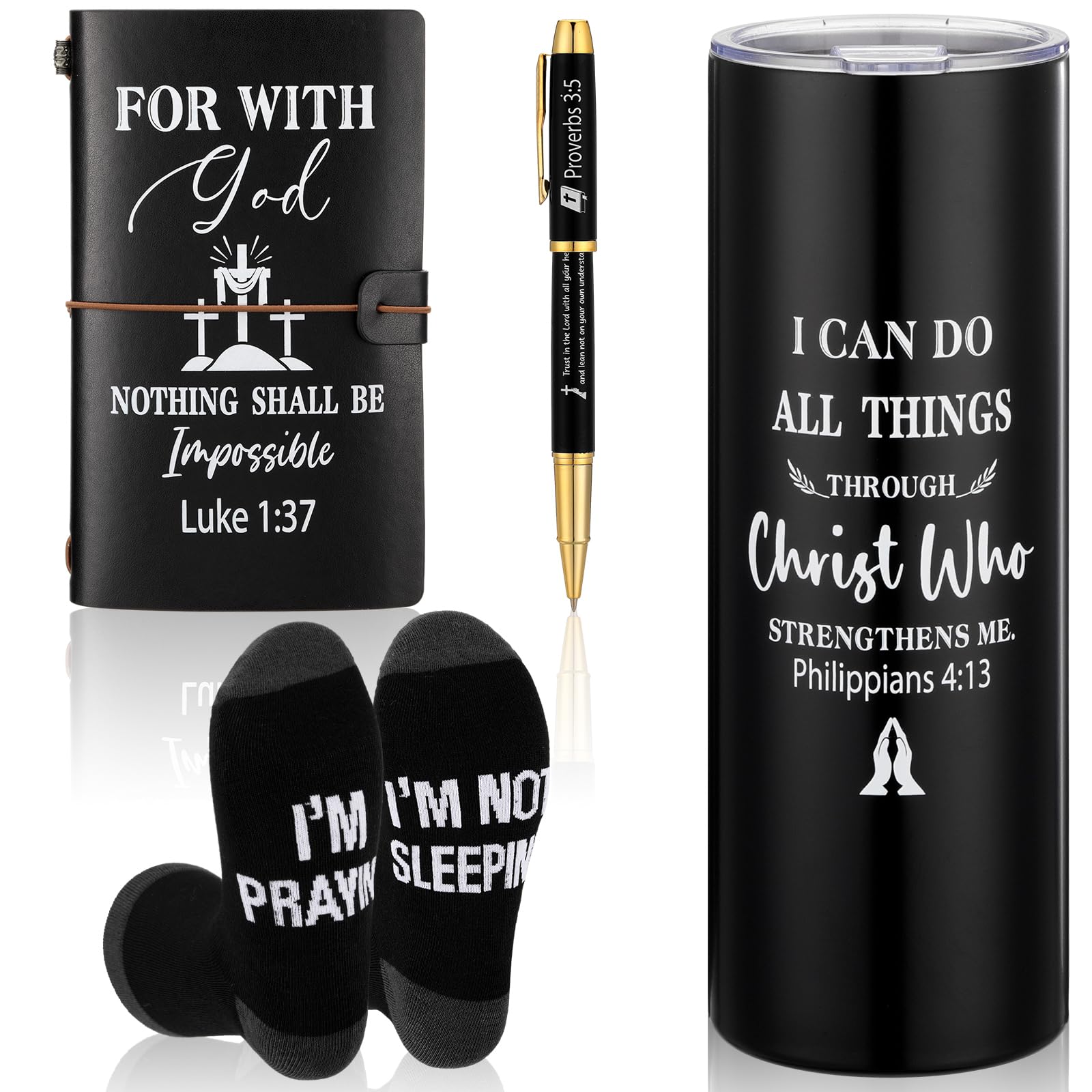 Skylety 4 Pcs Christmas Christian Gifts for Men Set Christian Refillable Journal Ordained Minister 20 oz Stainless Steel Cup Pri