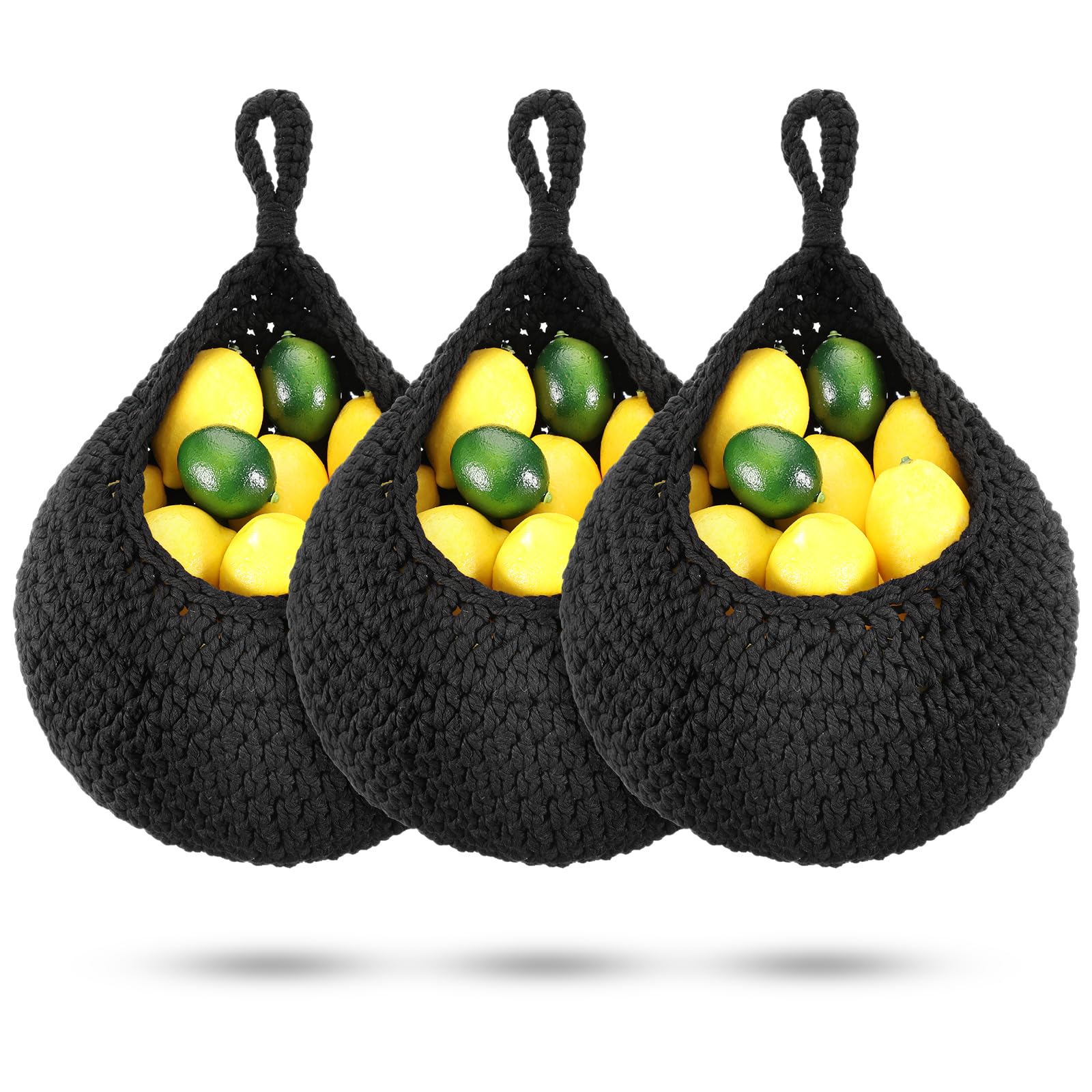 Dandat 3 Pcs Large Hanging Fruit Baskets For Kitchen Teardrop Hanging Wall Baskets Bohemian Handwoven Hanging Holder For Kitchen