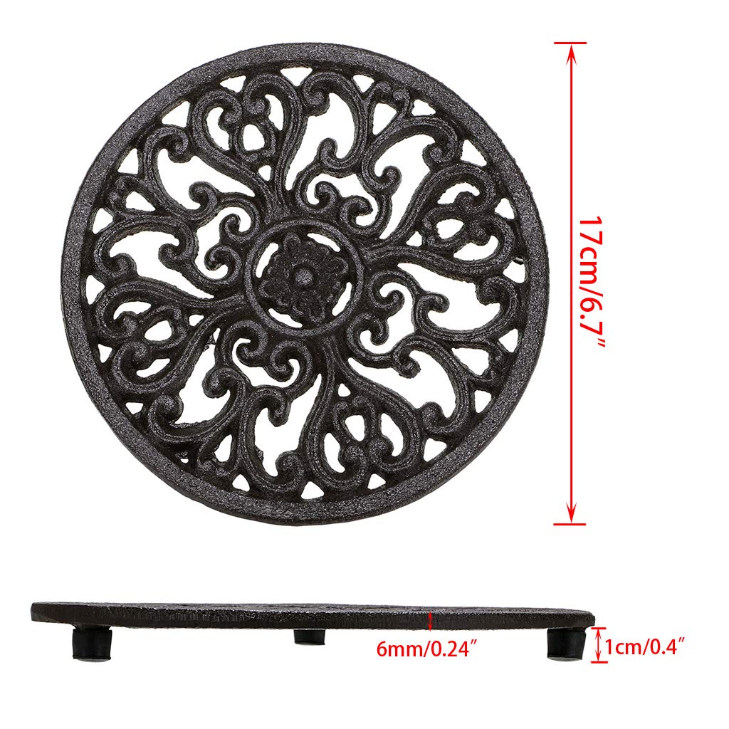 Sumnacon 2Pcs Round Cast Iron Trivets - 6.7 Inch Heat Resistant Iron Trivets For Hot Dish Pot Pan Plate Teapot, Rustic Cast Iron