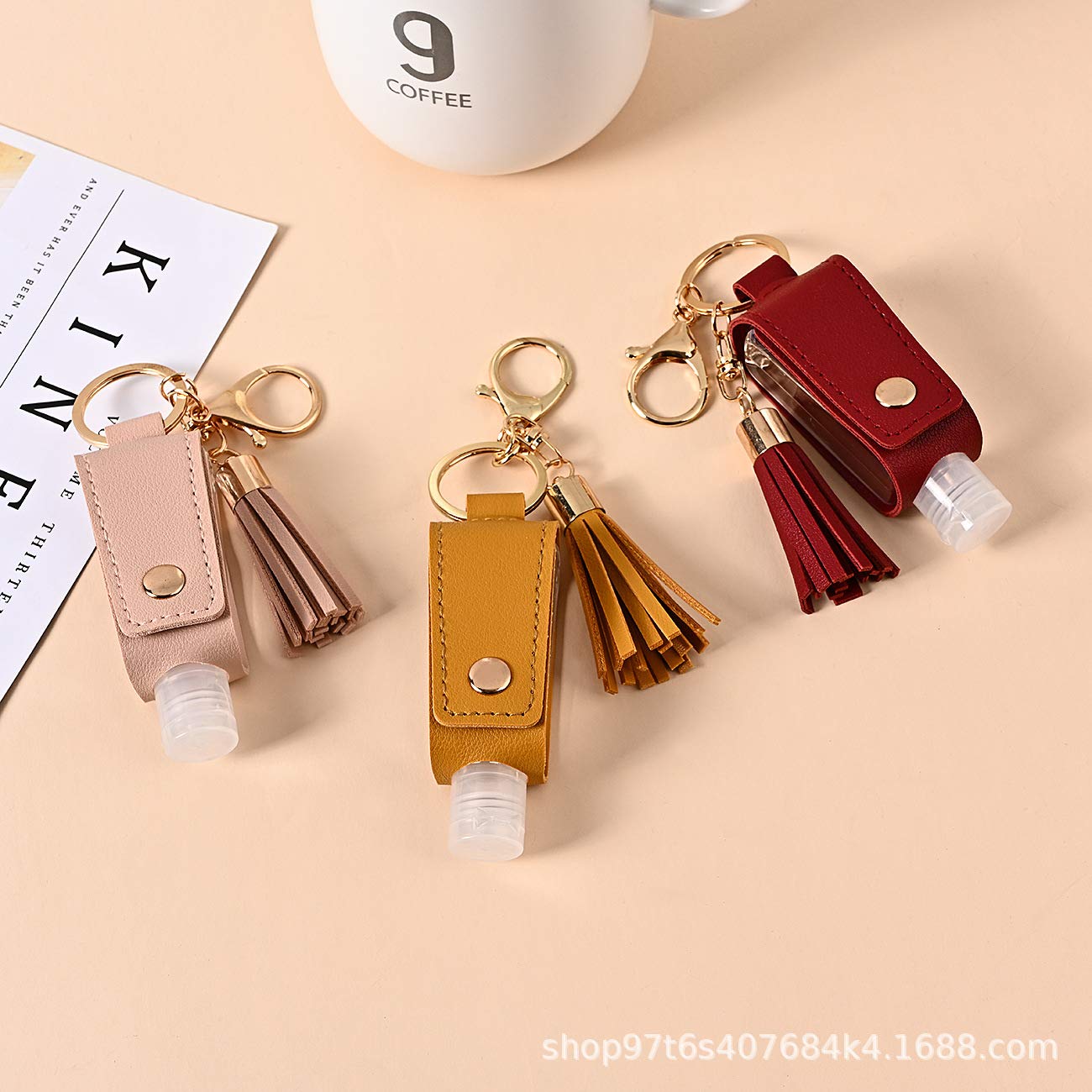 Hsyhere Multifunction Portable Empty Travel Bottle Keychain Hand Sanitizer Bottle Keychain, Pu Leather Tassel Key Chains Car Key