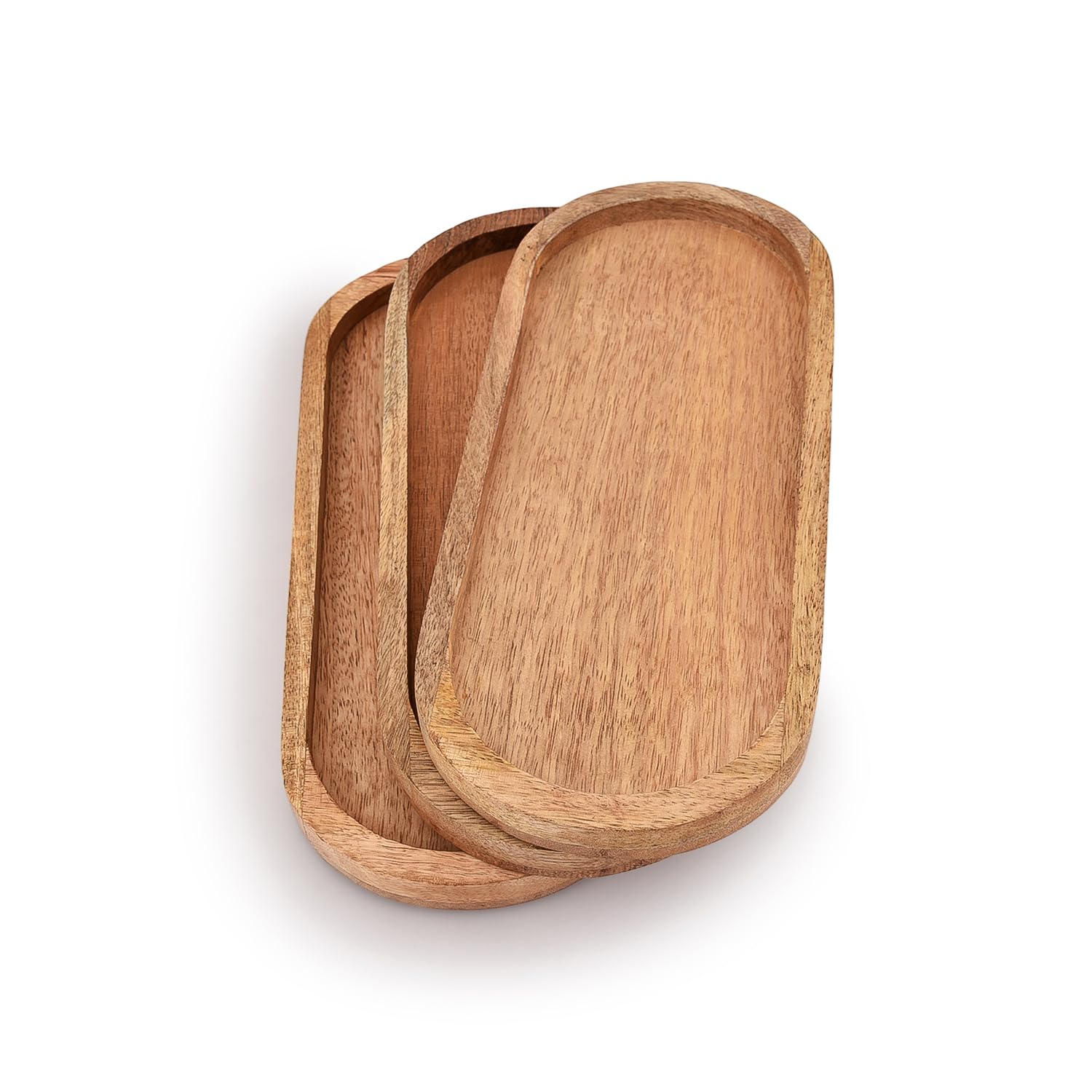 Samhita Mango Oval Wood Tray Set Of 3 Perfect For Food Holder/Bbq, Serve Cheese, Sushi, Holiday Snacks, And More. (12'' X 5'' X