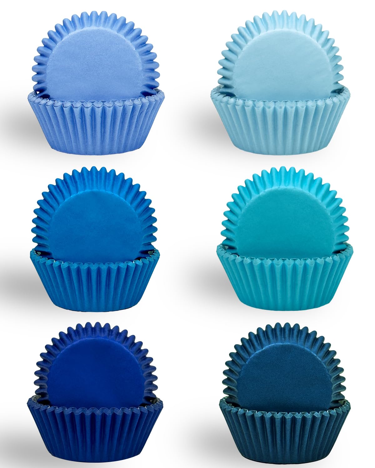 Qiqee 300 Counts Cupcake Liners Cupcake Cups Food Grade 6 Solid Blue Colors Cupcake Papers Muffin Baking Cups Cupcake Wrappers (