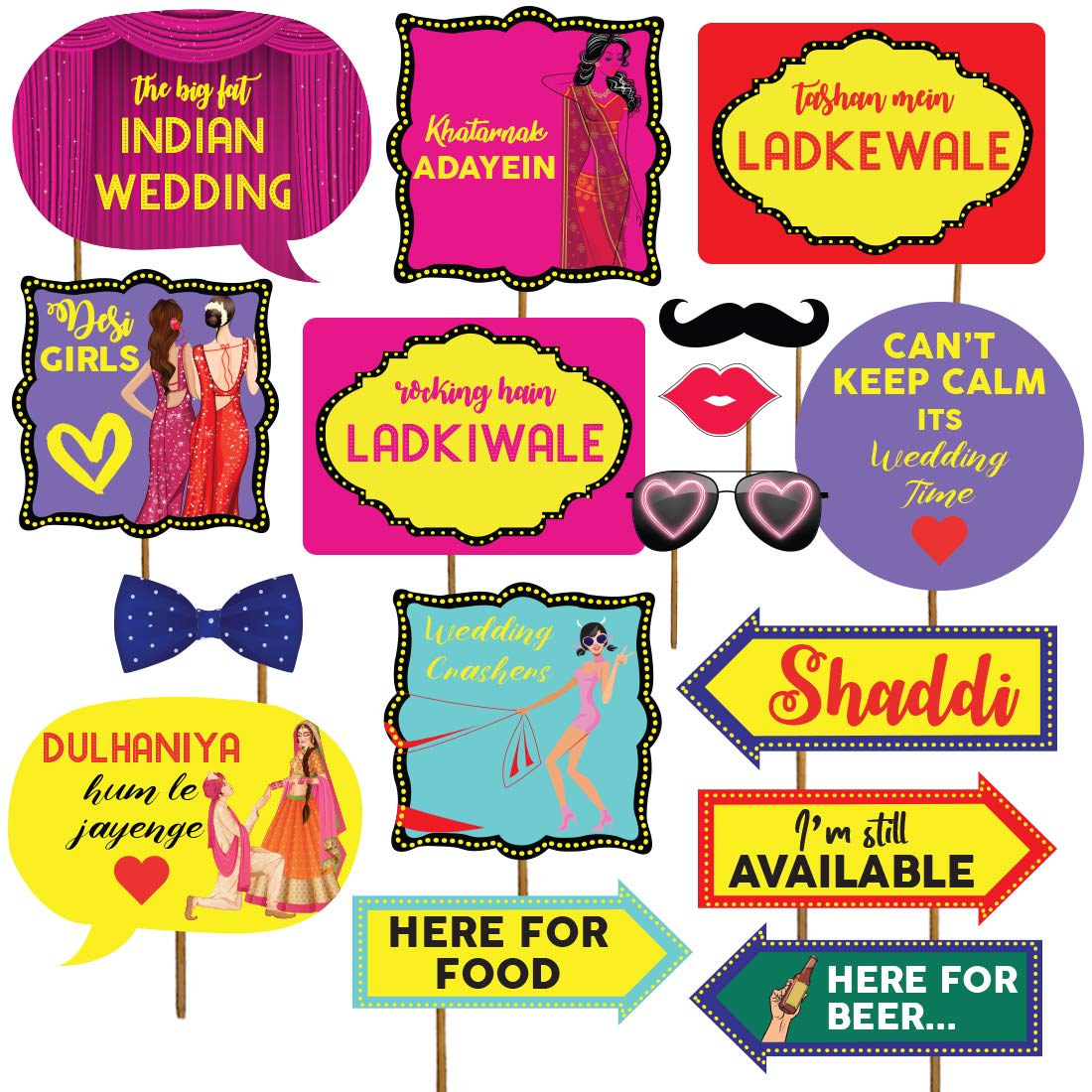 Festiko 16 Pcs Wedding Photobooth Props for PreMarriage photobooth, Photobooth Props for Wedding, Wedding Party Supplies