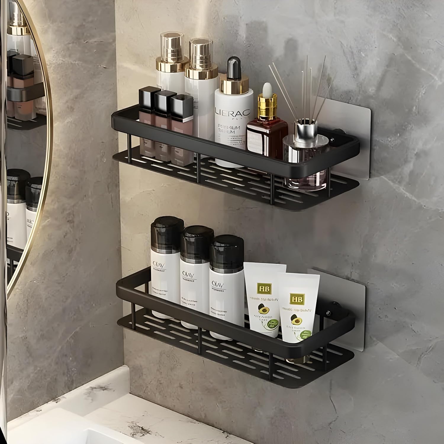 Vadhvala Enterprise Multipurpose SelfAdhesive Aluminium Bathroom Wall Mounted Storage Organiser Without Drill Shelf Holder/Rack