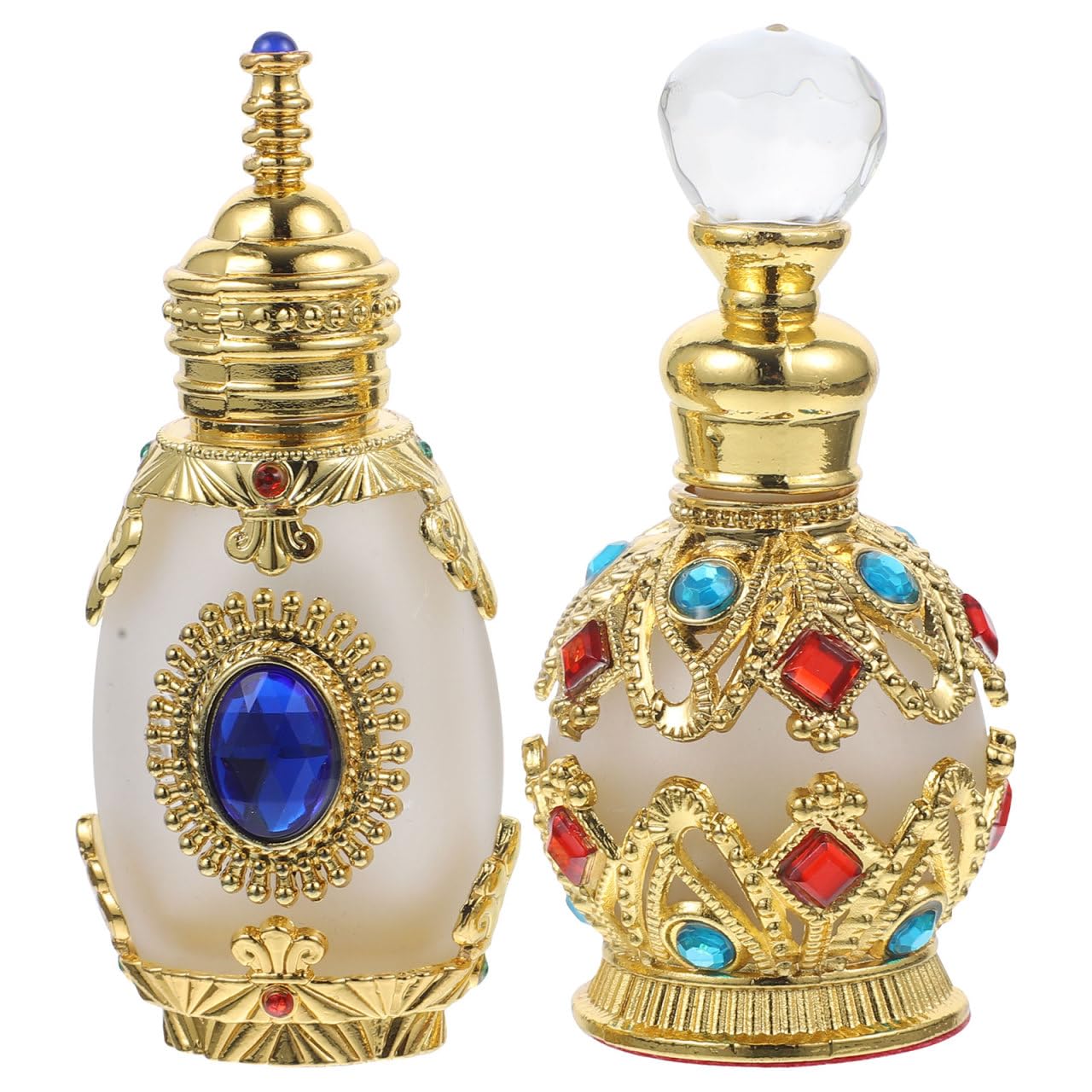 Angoily Refillable Perfume Bottle 2 pack 0.51 oz Crystal Glass Travel size Perfume Bottle with Golden Alloy Cap Essential Oil fo