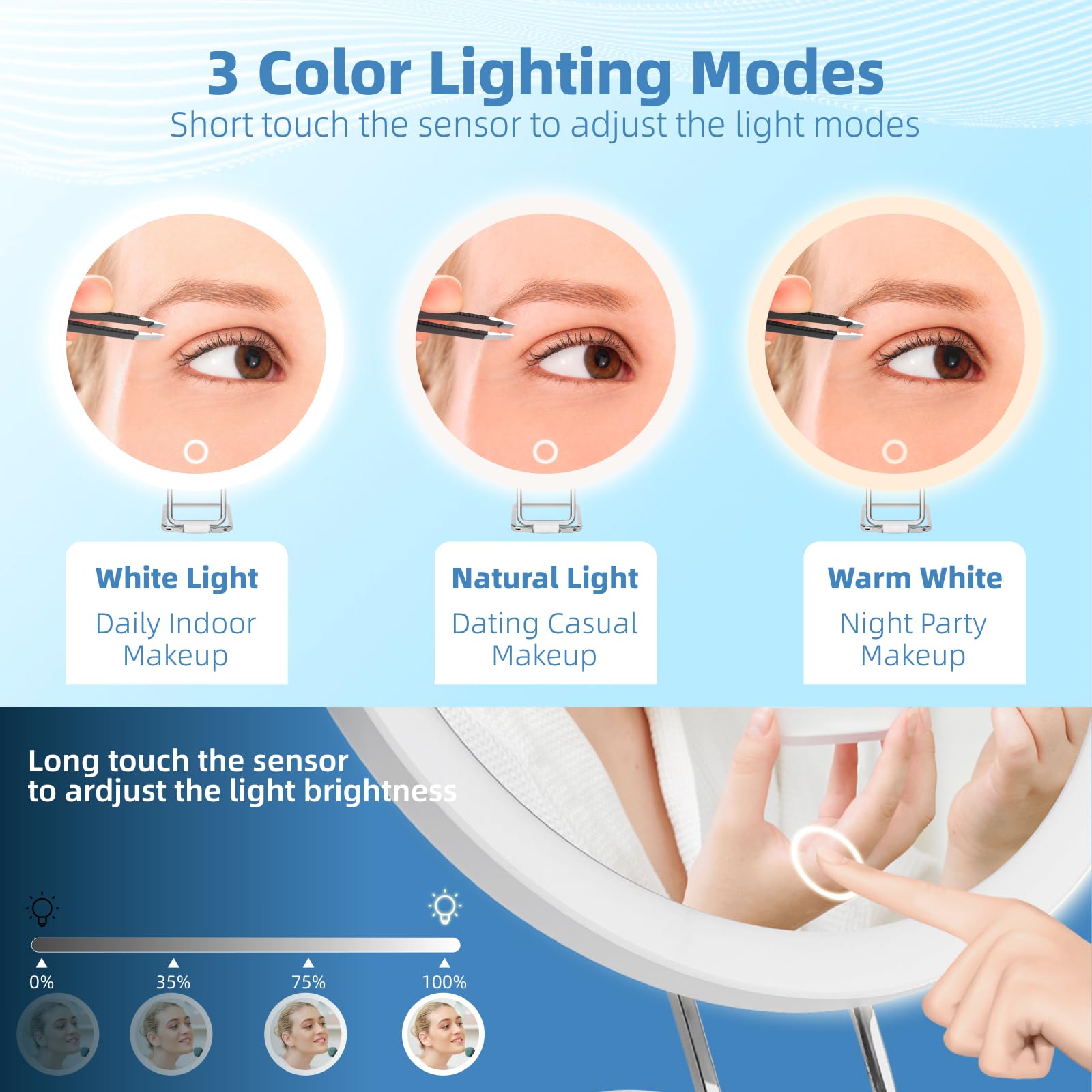 JJhxr 20X Magnifying Mirror with Light - 6" LED, 3 Color Dimmable, White, 360° Adjustable, Model 621White-20X, 3