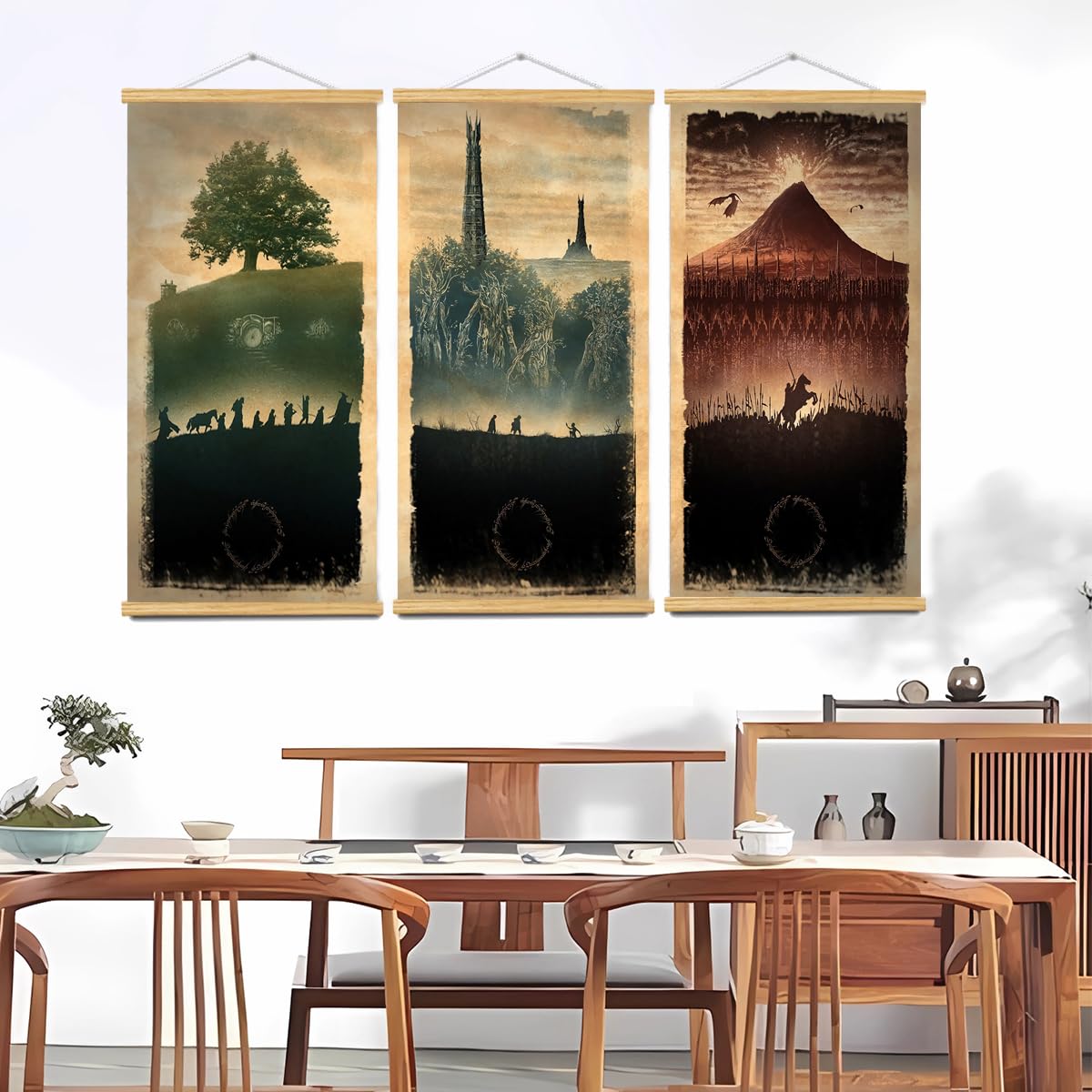 Meksular Vintage Middle Earth Landscape Wall Art Prints, Canvas Painting, Fantasy Posters, Wall Pictures, For Travel Gift, Offic