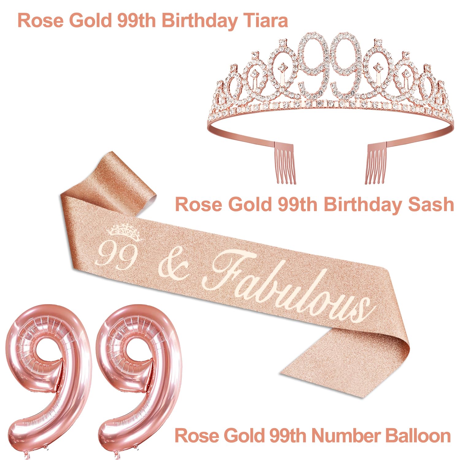 99Th Birthday Decorations Gifts For Women With 99Th Birthday Sash And Tiara, Birthday Cake Topper And Number 99 Candles, Big 99