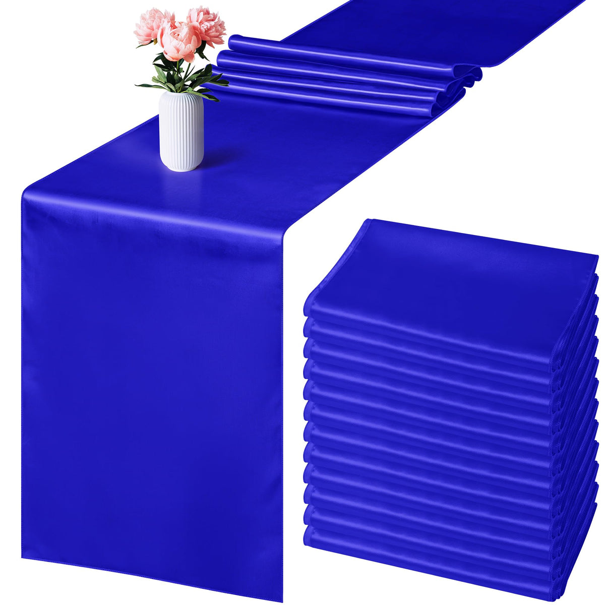 Aneco 12 Pack Satin Table Runner 12 X 108 Inch Dark Blue Long Wedding Satin Silk Table Runner For Wedding Banquet Graduations Bi