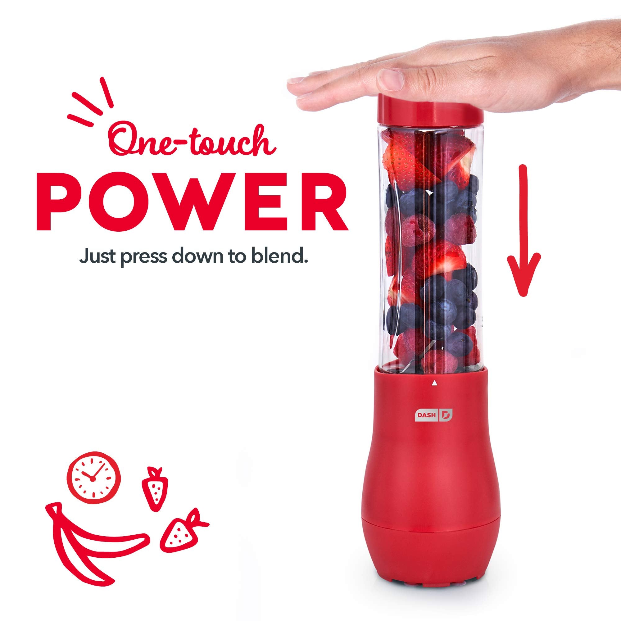 Dash Mighty Mini 10 Oz Compact Personal Bottle Blender With Travel Lid, Red