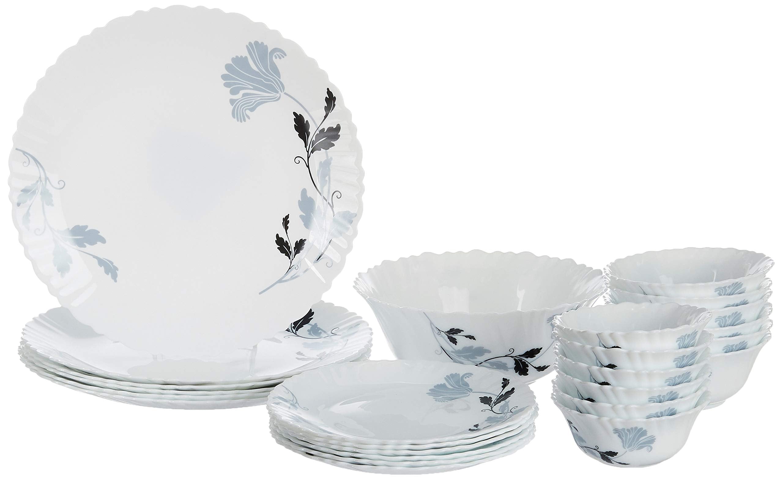 Borosil Opalware Fluted Millenia Dinner Set, White - 25 Pieces