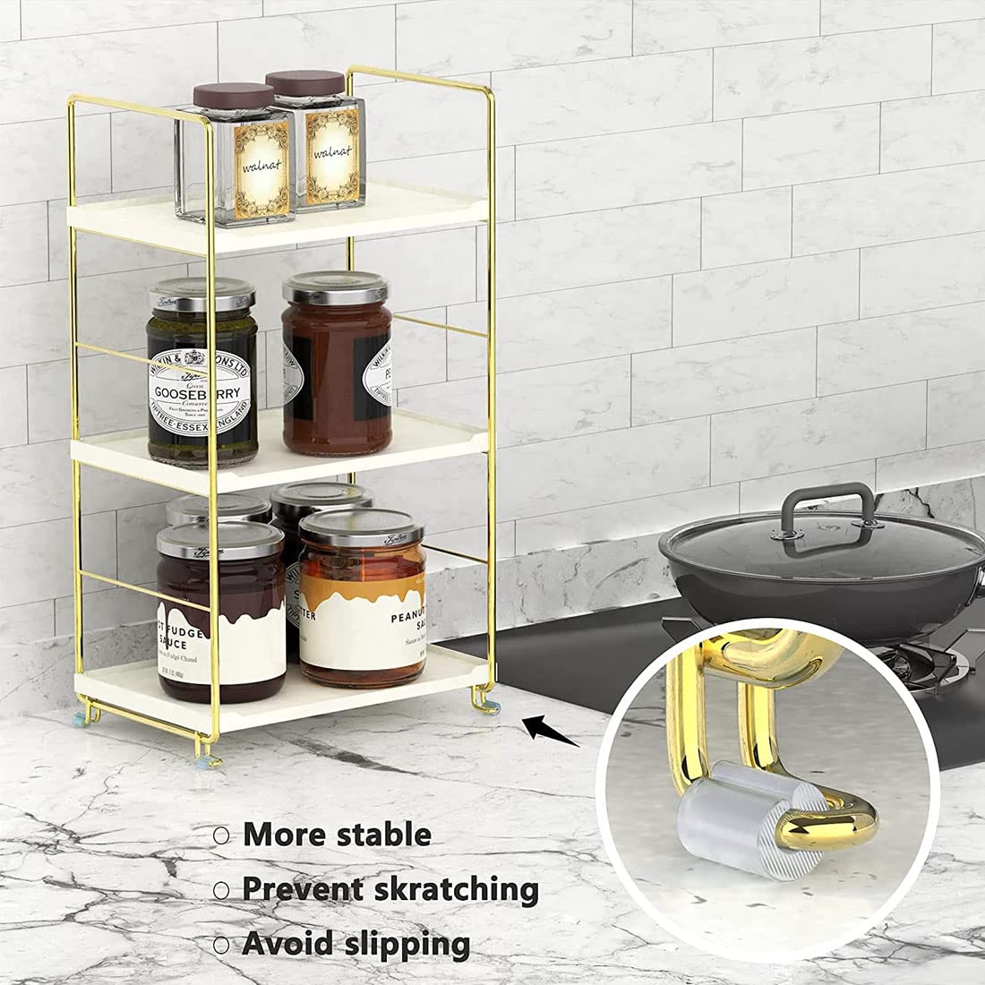 kaileyouxiangongsi 3-Tier Kitchen Spice Rack, Freestanding Stackable Organizer Shelf, Bathroom Countertop Storage Shelf, Cosmeti