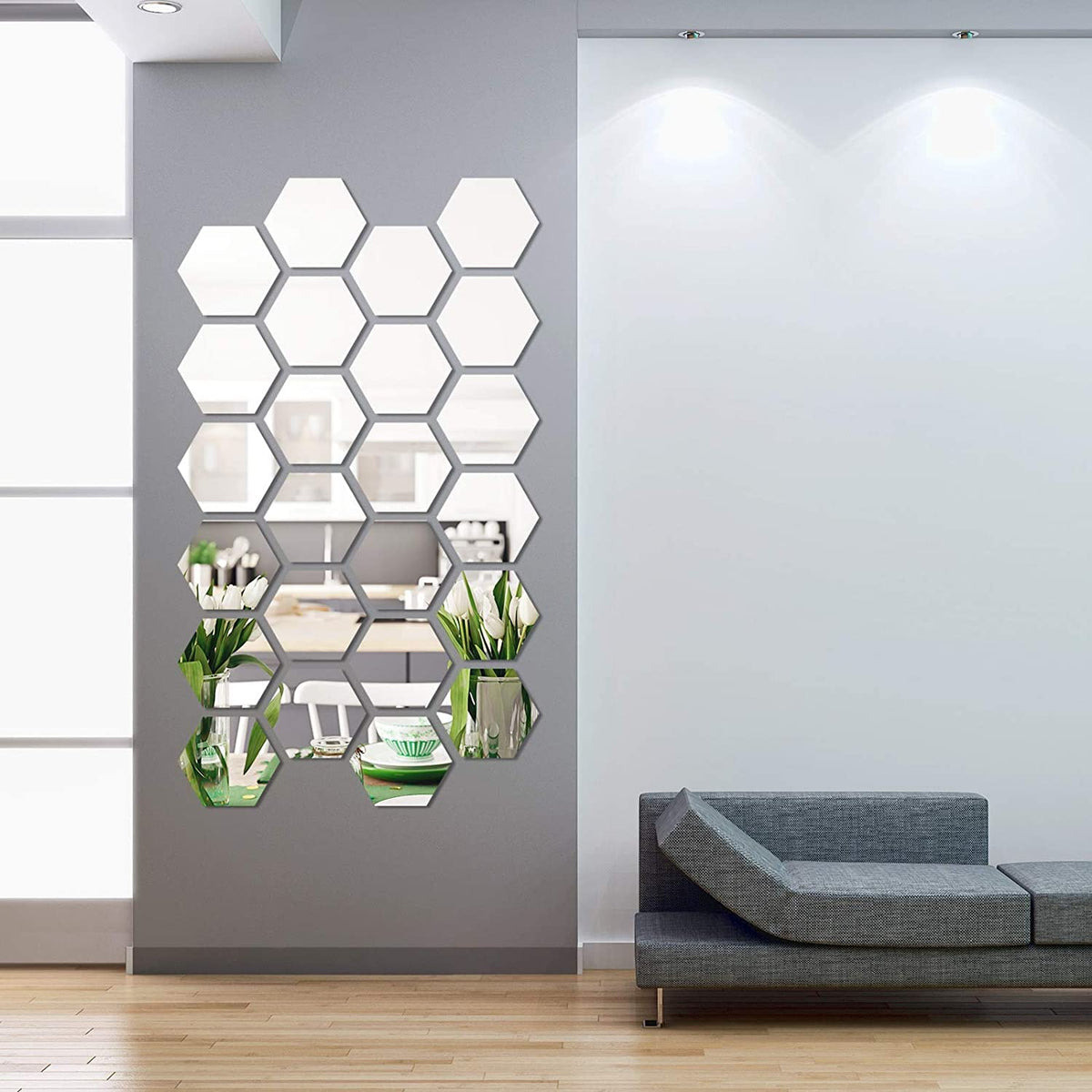 Shappy 24 Pieces Hexagon Mirror Wall Sticker Removable Acrylic Mirror Setting Wall Sticker Decal Honey Comb Mirror Decal For Liv