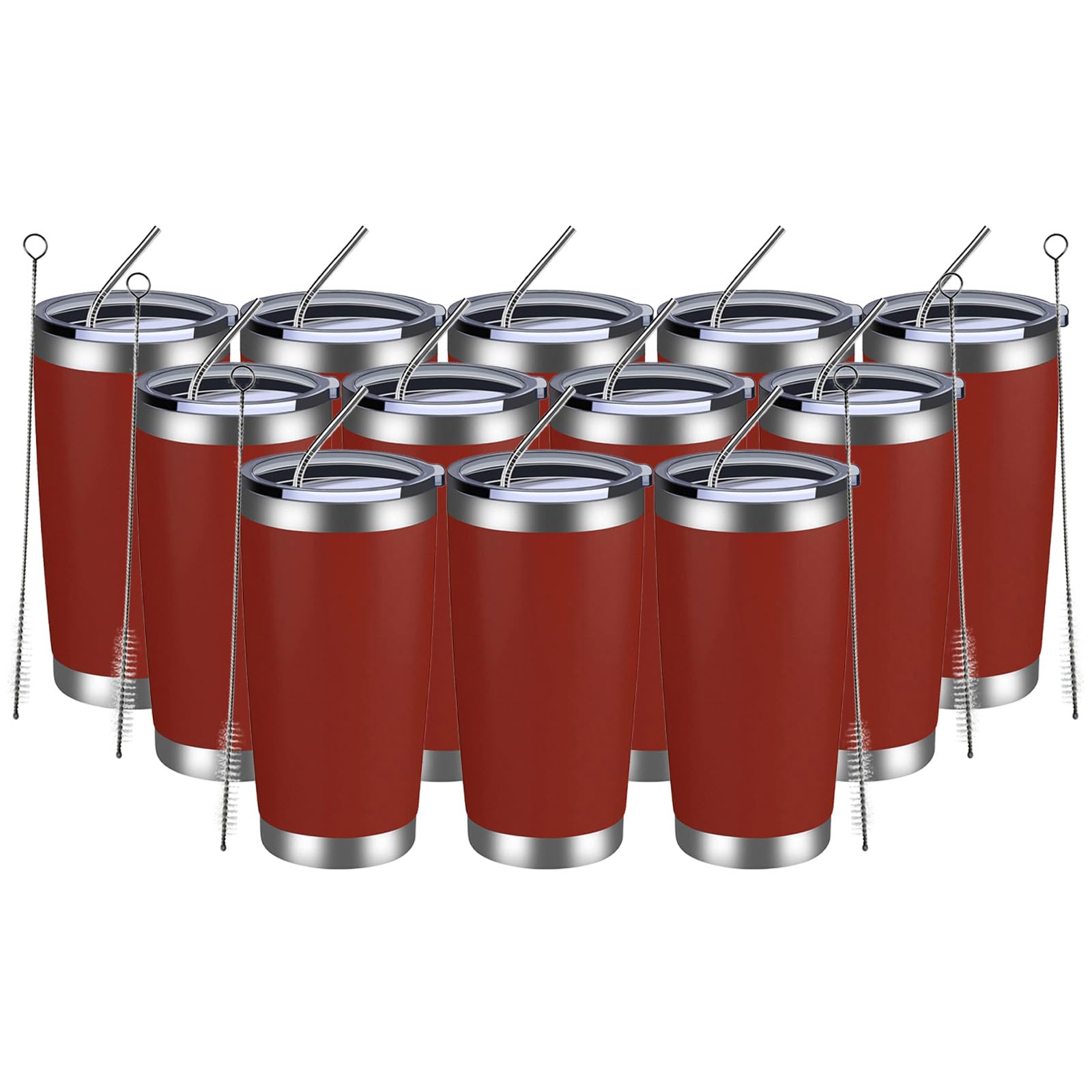 MEWAY 20oz Tumbler 12 Pack Double Wall Vacuum Insulated Travel Mug Bulk, Stainless Steel Tumblers with Lid and Straw, Powder Coa