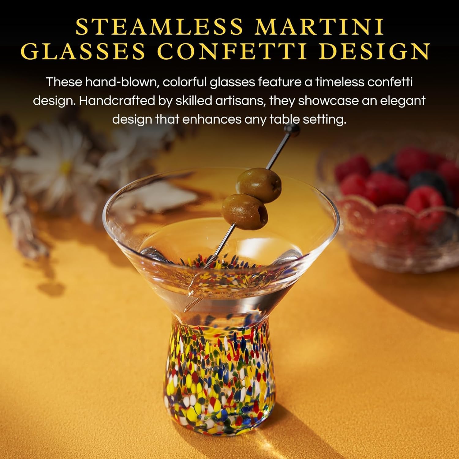 The Wine Savant Stemless Martini Glasses Hand Blown - Set of 2 Clear