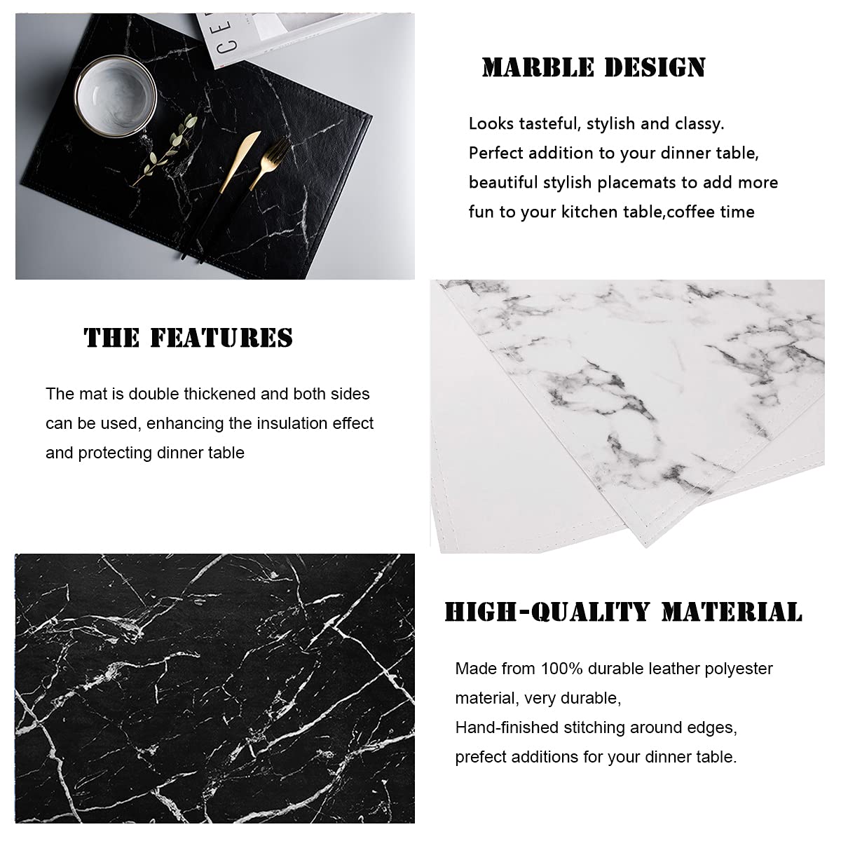 Marble Leather Placemats For Dining Table Waterproof Set Of 4 Marble Decor For Kitchen Table Easy To Clean Pu Place Mats For Din