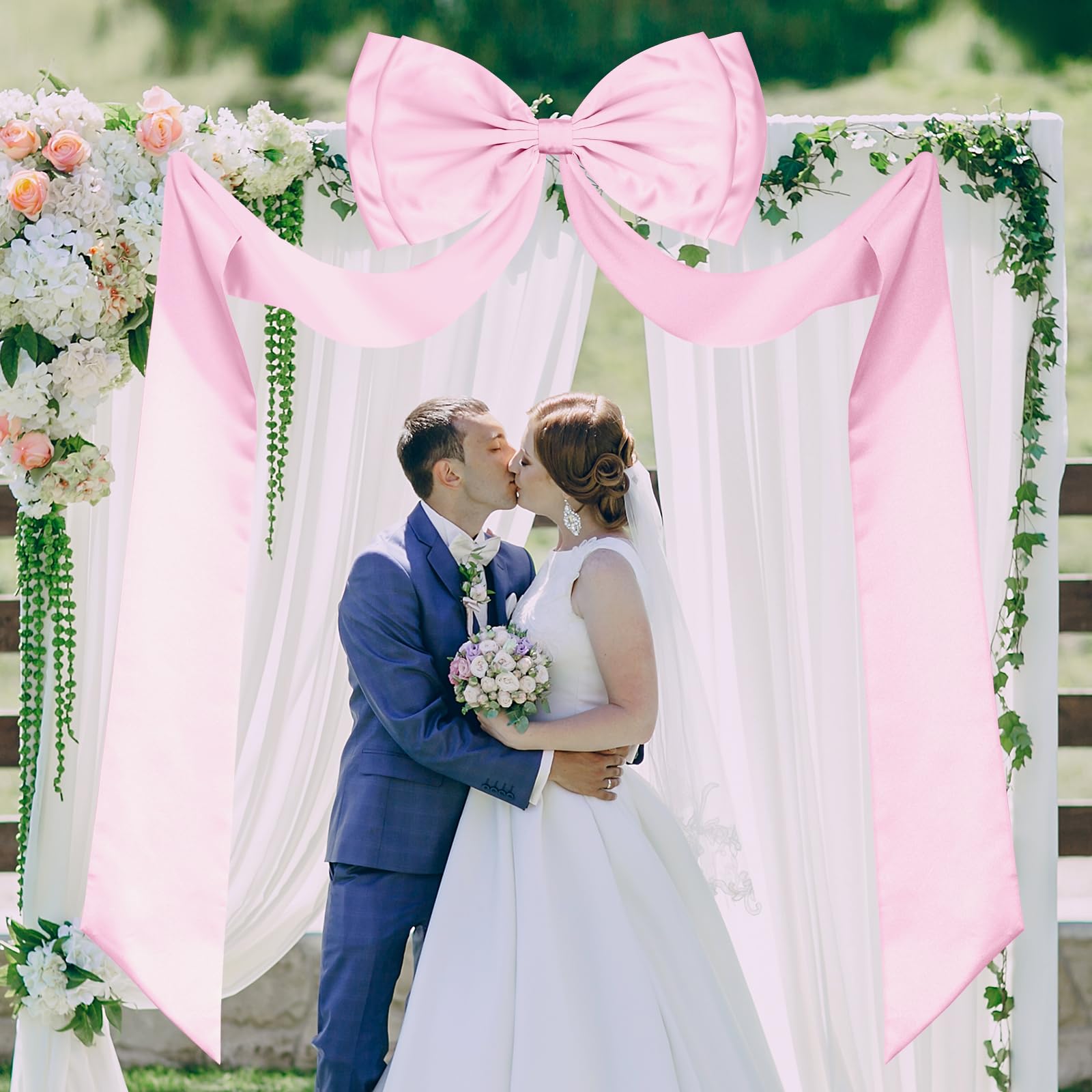 FUANGUI Christmas Giant Bow Decoration, Pink Big Bow for Backdrop 75x18 Inch, Coquette Birthday Wall Room Home Decor, Large Sati