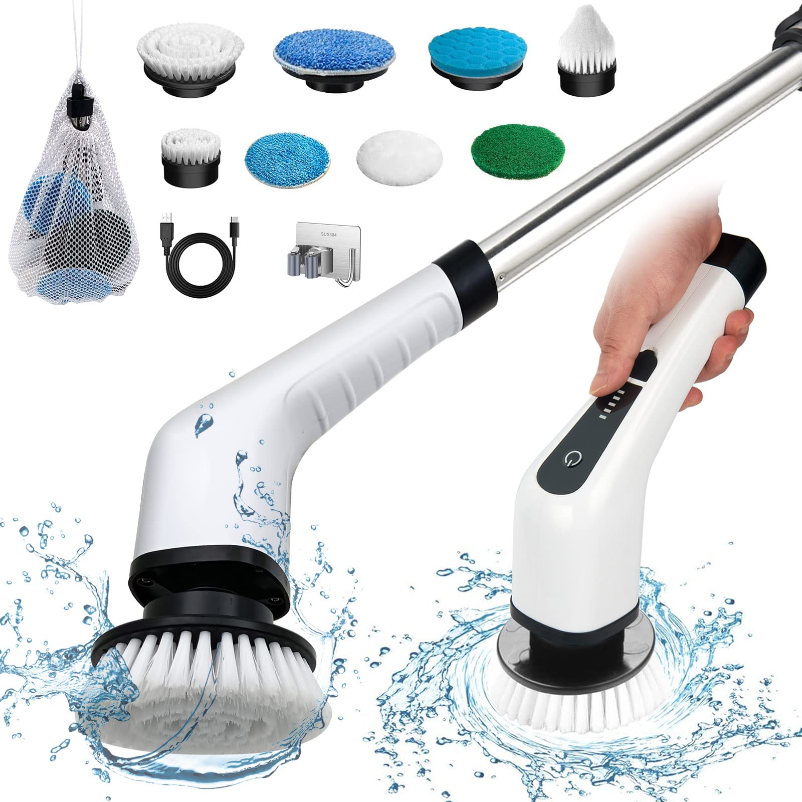 Zlpmary Electric Spin Scrubber, Cordless Bath Tub Power Scrubber With 8 Replaceable Drill Brush Heads, Shower Cleaning Brush Wit