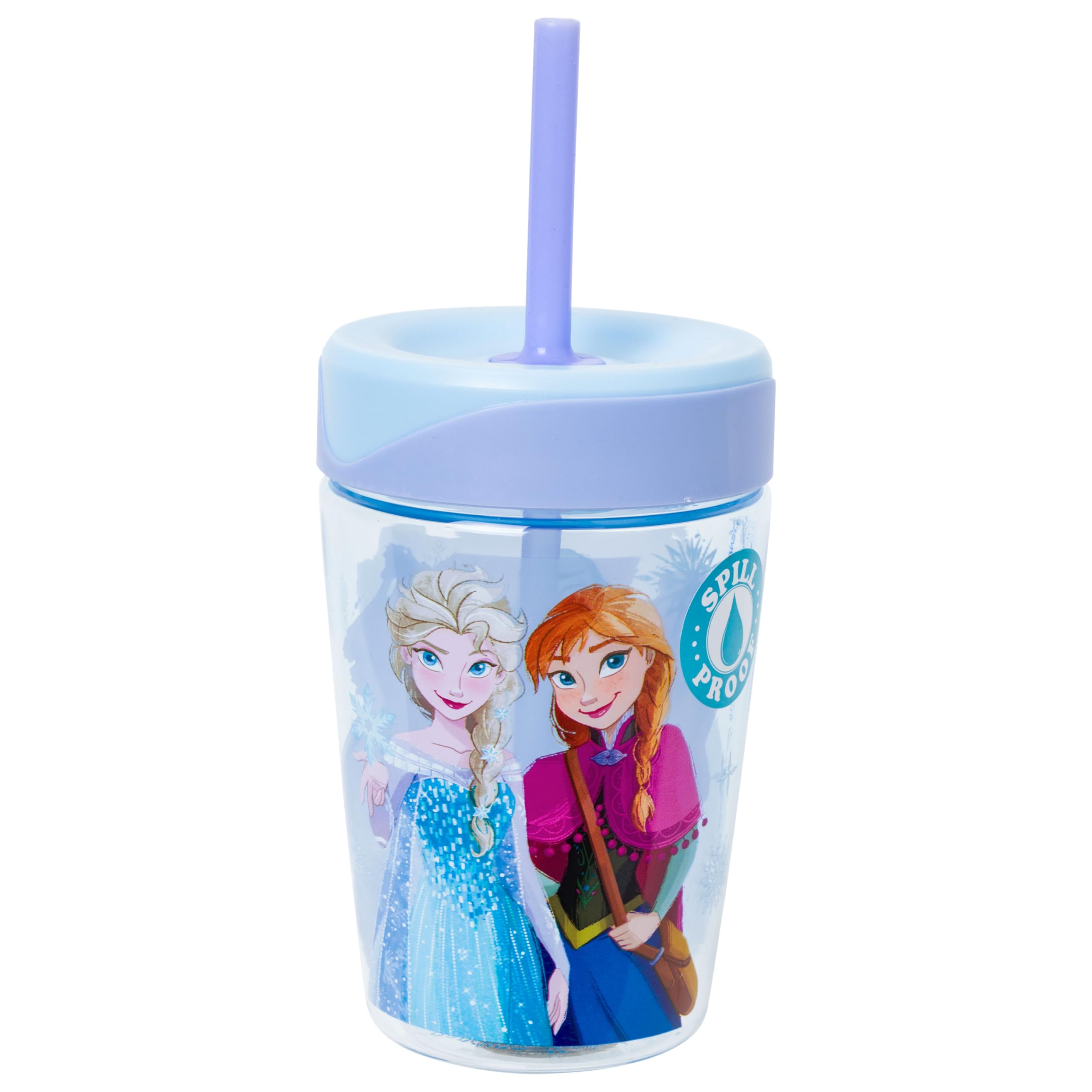 Silver Buffalo Disney Frozen Elsa, Anna, and Olaf Spill Proof Tumbler with Straw, 17.5 Ounces