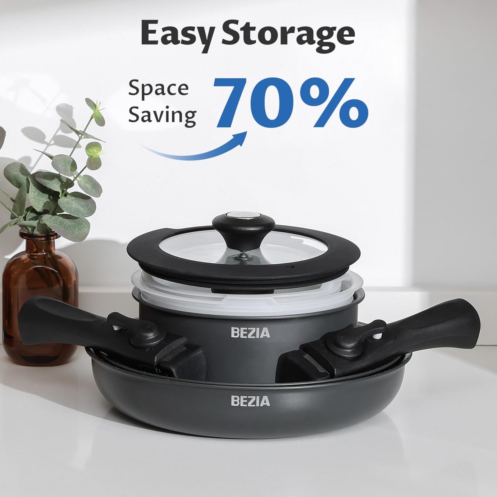 Induction Cookware Set 10 Pieces, Nonstick Pots and Pans Set with Detachable Handles, for All Hobs, Stackable Design, Dishwasher