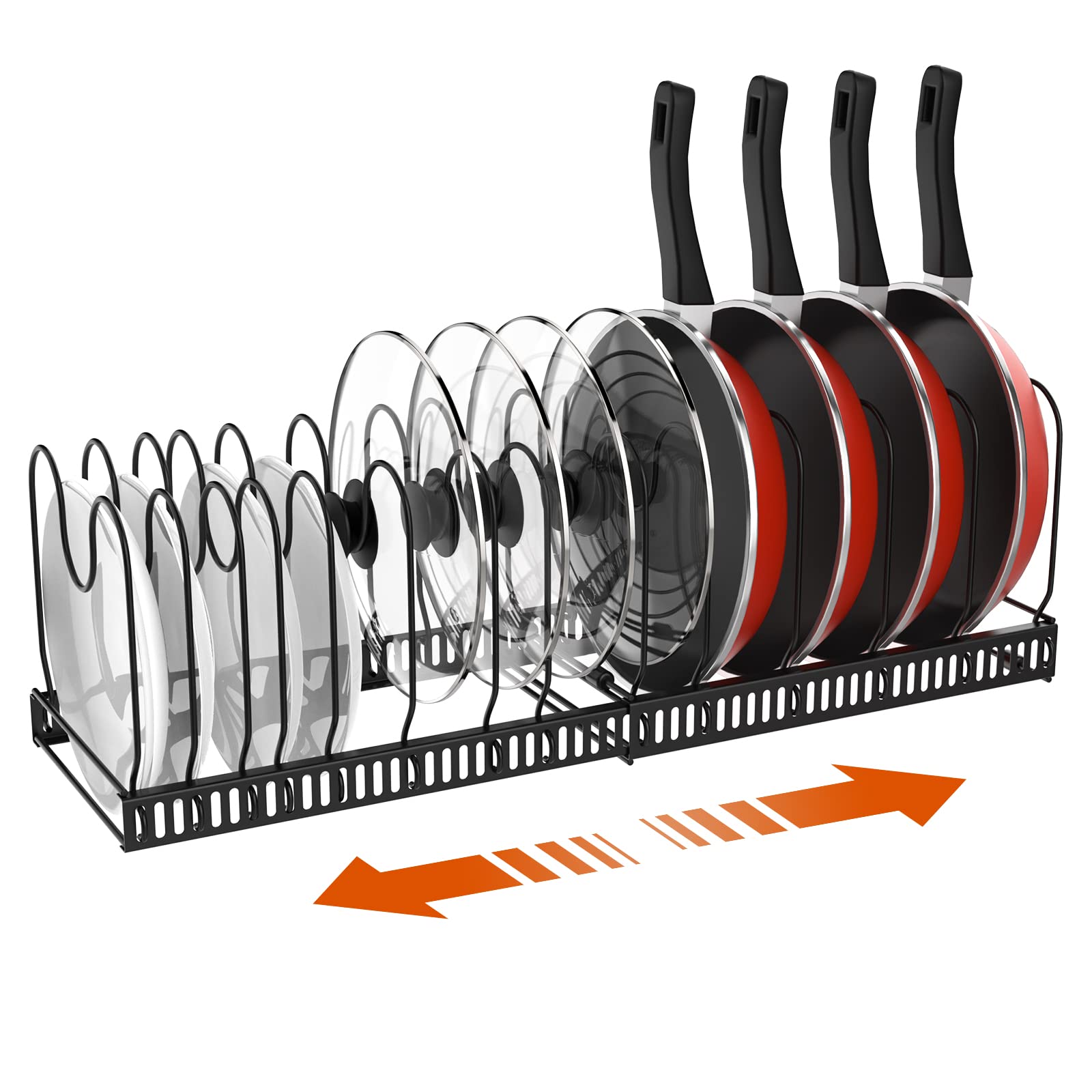 Housolution Pot And Pan Organizer Rack For Cabinet, Expandable Pot Lid Organizer Holder With 14 Adjustable Dividers, Fully Expan