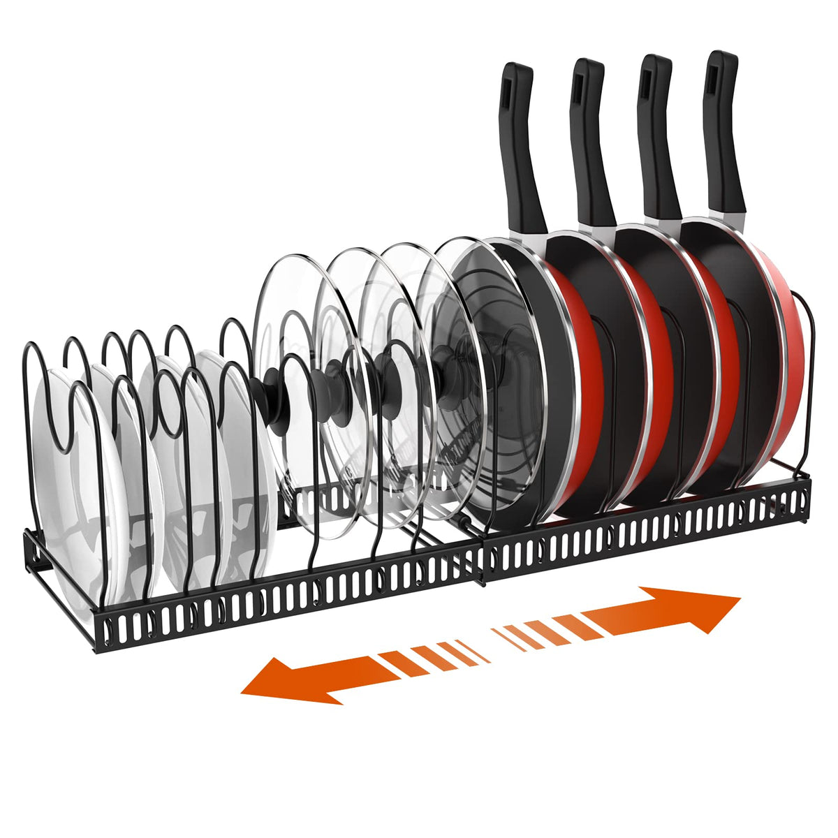 Housolution Pot And Pan Organizer Rack For Cabinet, Expandable Pot Lid Organizer Holder With 14 Adjustable Dividers, Fully Expan