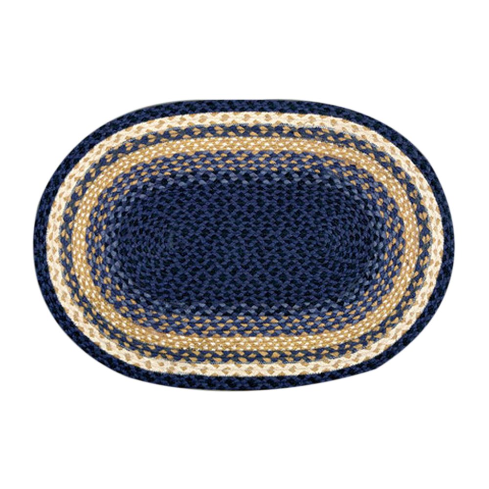Earth Rugs Oval Area Rug, 3 x 5, Light Dark Blue/Mustard
