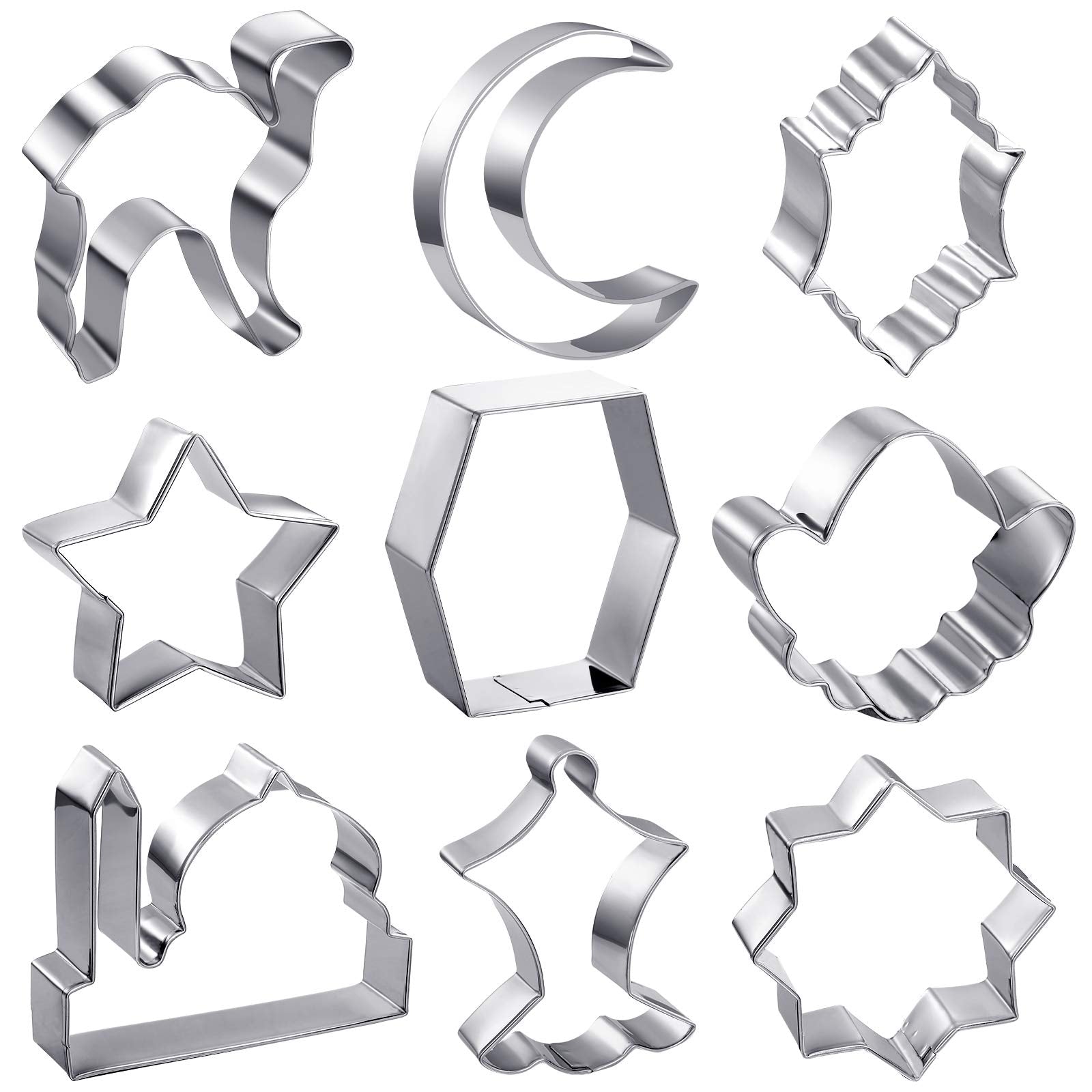 9 Pieces Eid Mubarak Cookie Cutters Eid Ramadan Biscuit Molds Diy Biscuit Cutters Stainless Steel Fondant Cutters With Lantern C