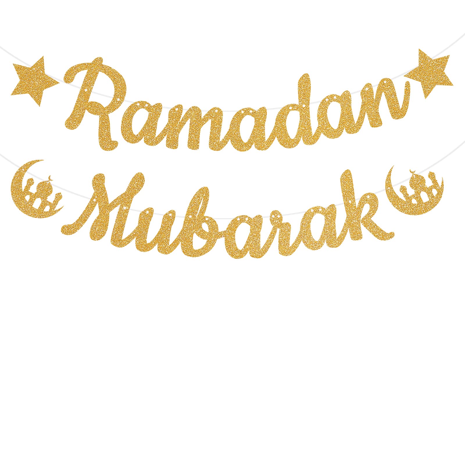 Ramadan Mubarak Banner, Ramadan Party Decorations, Eid Festival Party Decoration Supplies, Muslim Islam Party Supply Gold Glitte