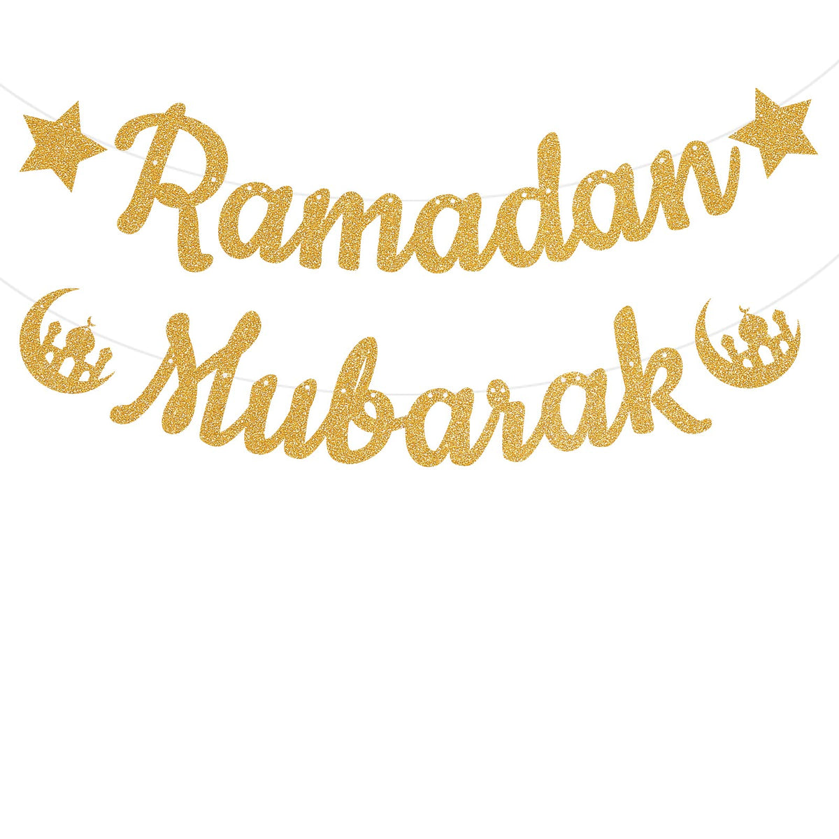 Ramadan Mubarak Banner, Ramadan Party Decorations, Eid Festival Party Decoration Supplies, Muslim Islam Party Supply Gold Glitte